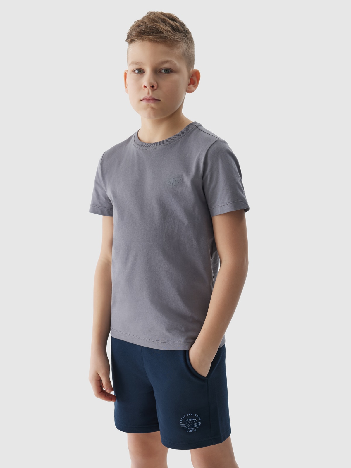 4F T-shirt gładki chłopięcy - szary 146 (10-11 lat)