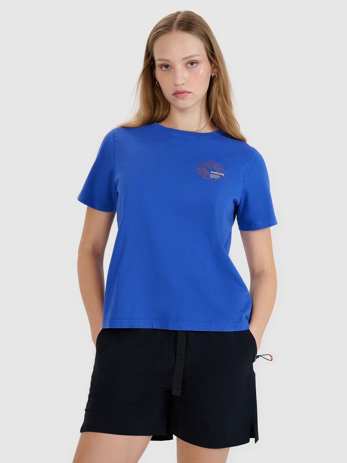 4F T-shirt regular z nadrukiem damski - niebieski XS