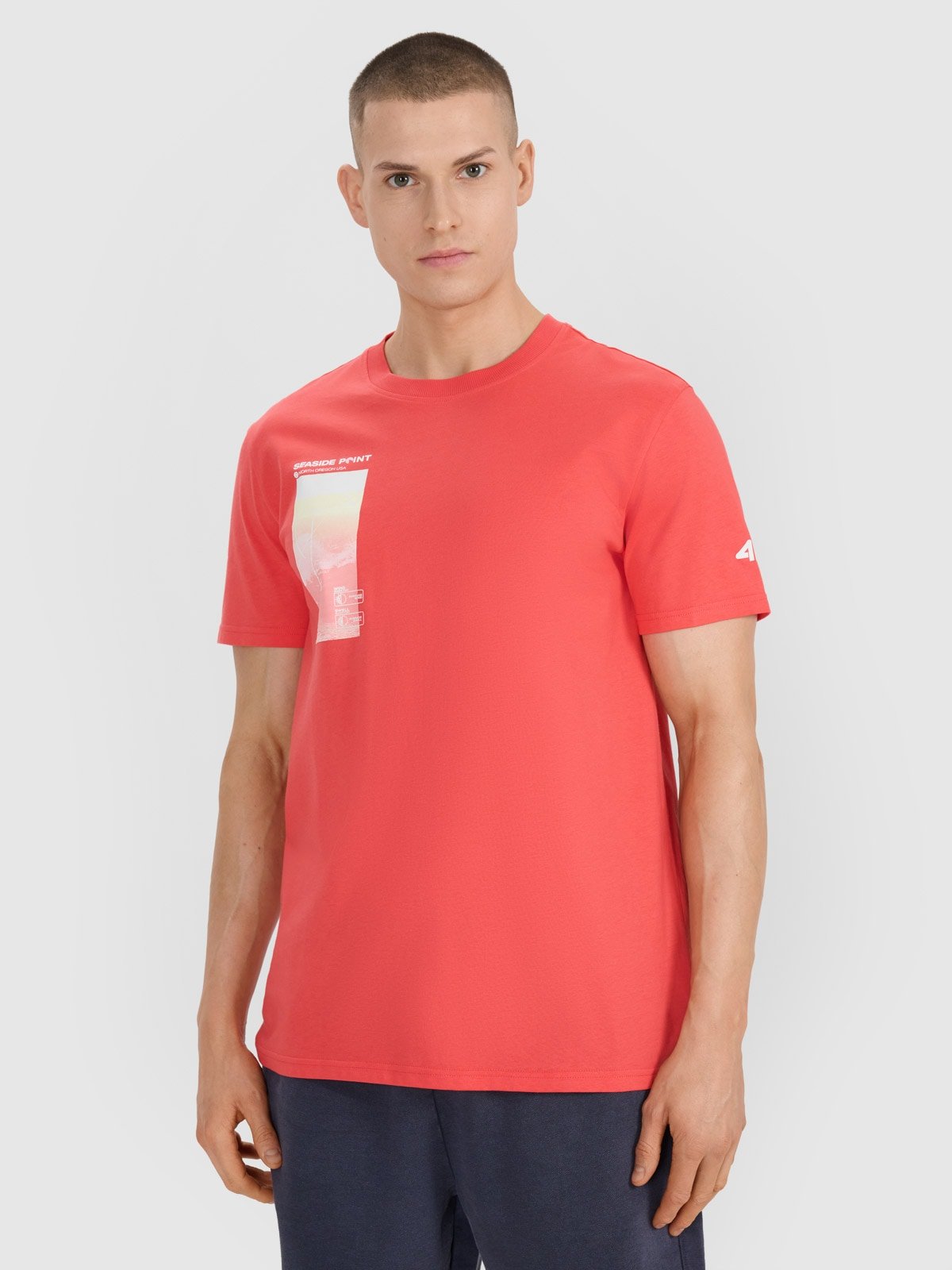 4F T-shirt regular z nadrukiem męski - czerwony L