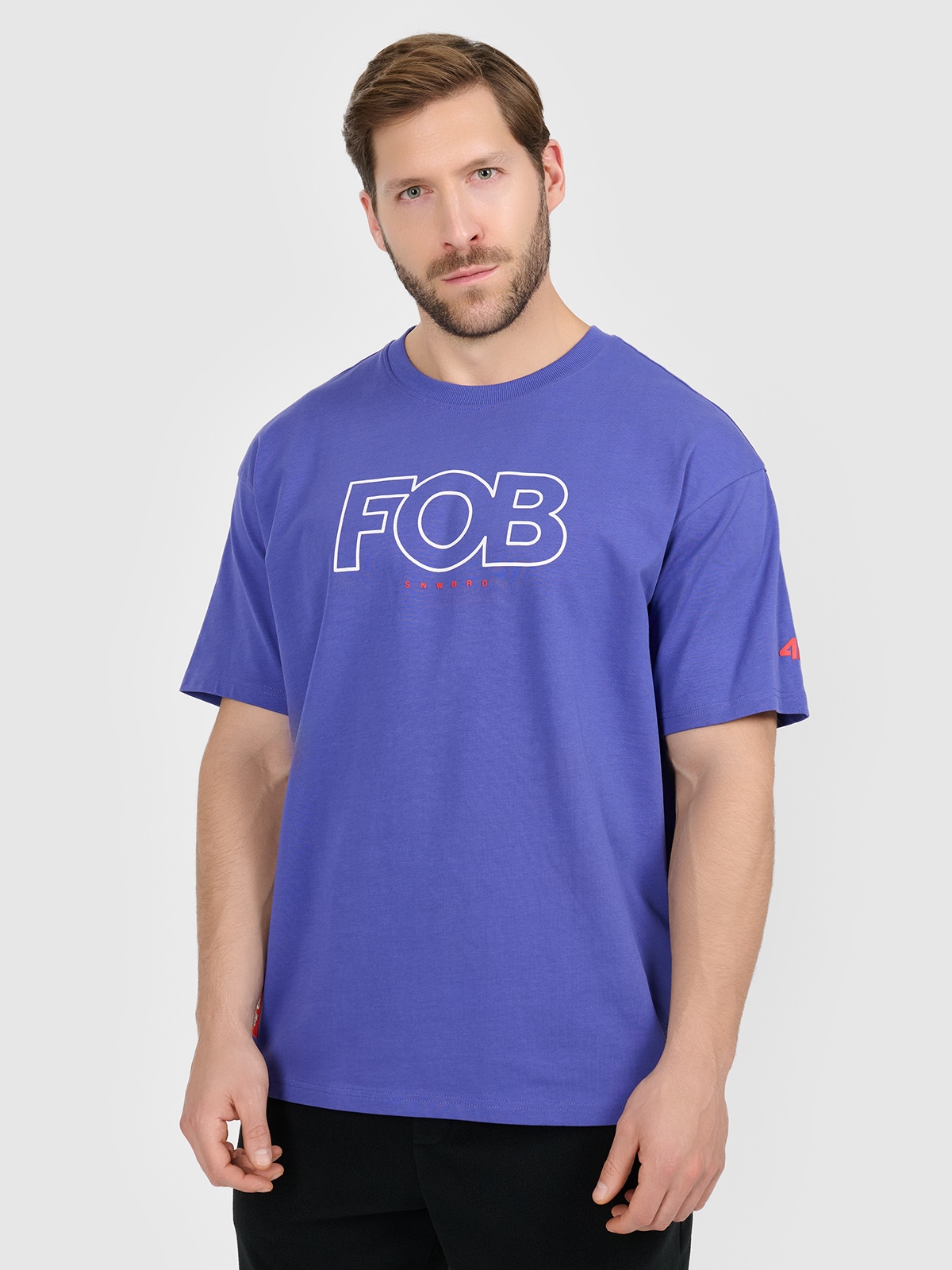 4F T-shirt loose z nadrukiem męski - fioletowy XL