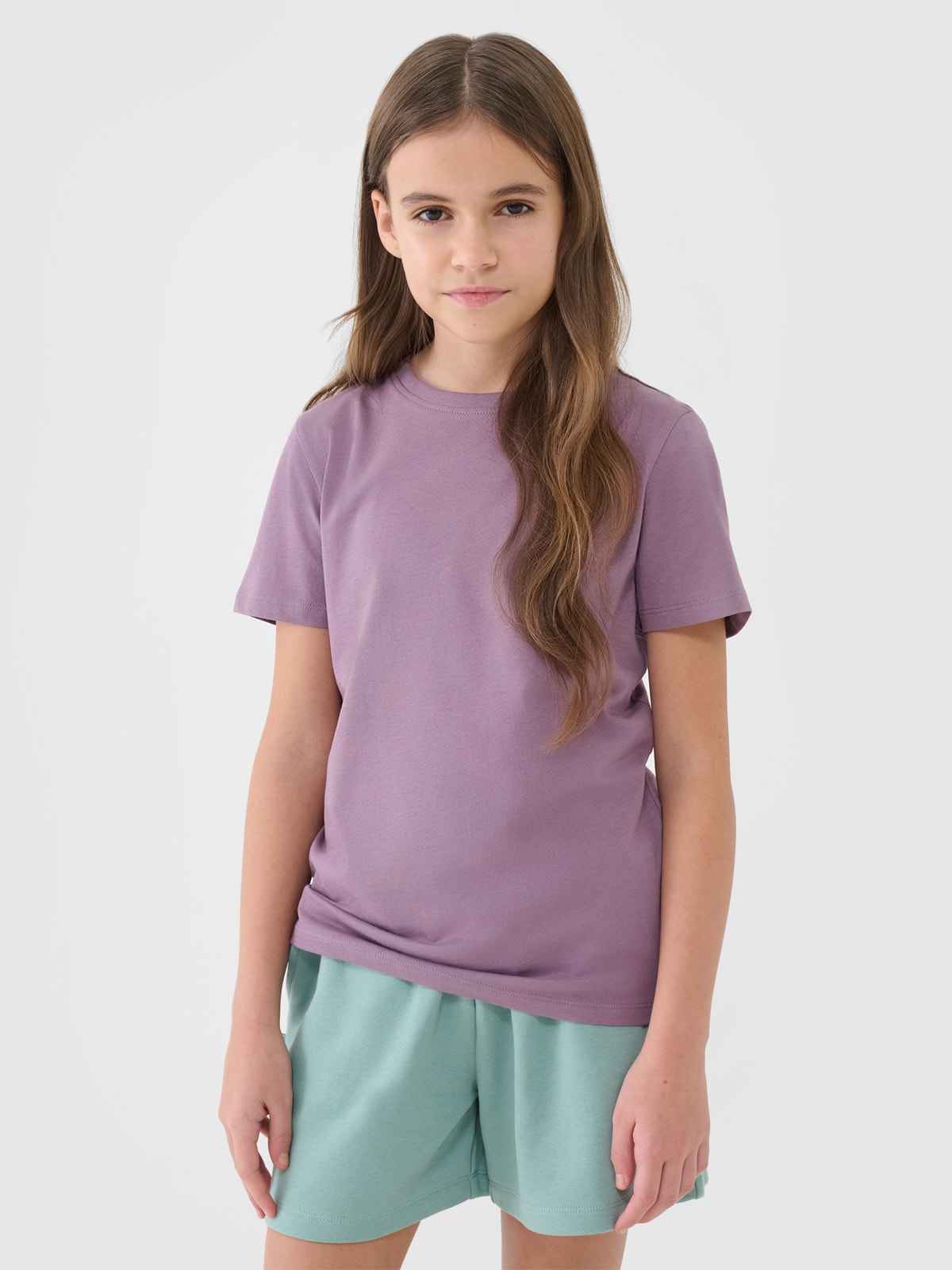 4F T-shirt regular gładki dziewczęcy - fioletowy 152 (11-12 lat)