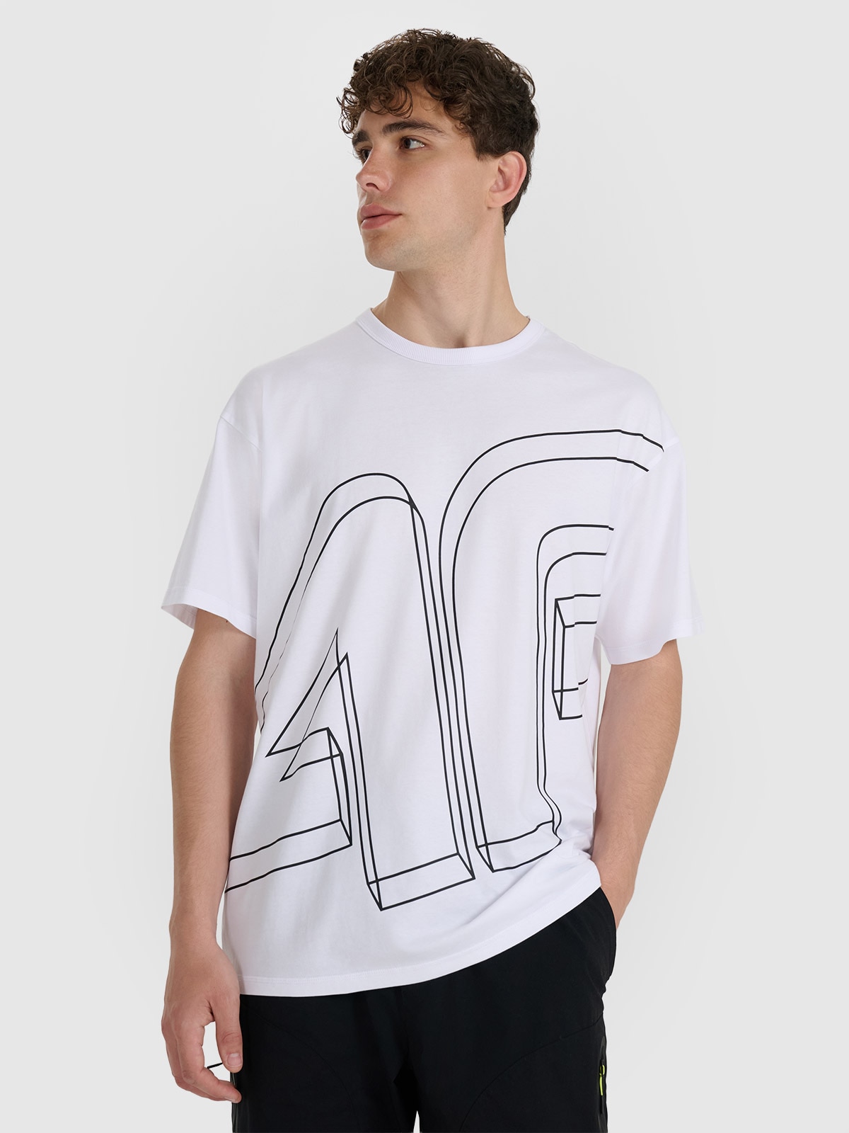 4F T-shirt oversize z nadrukiem męski - biały L