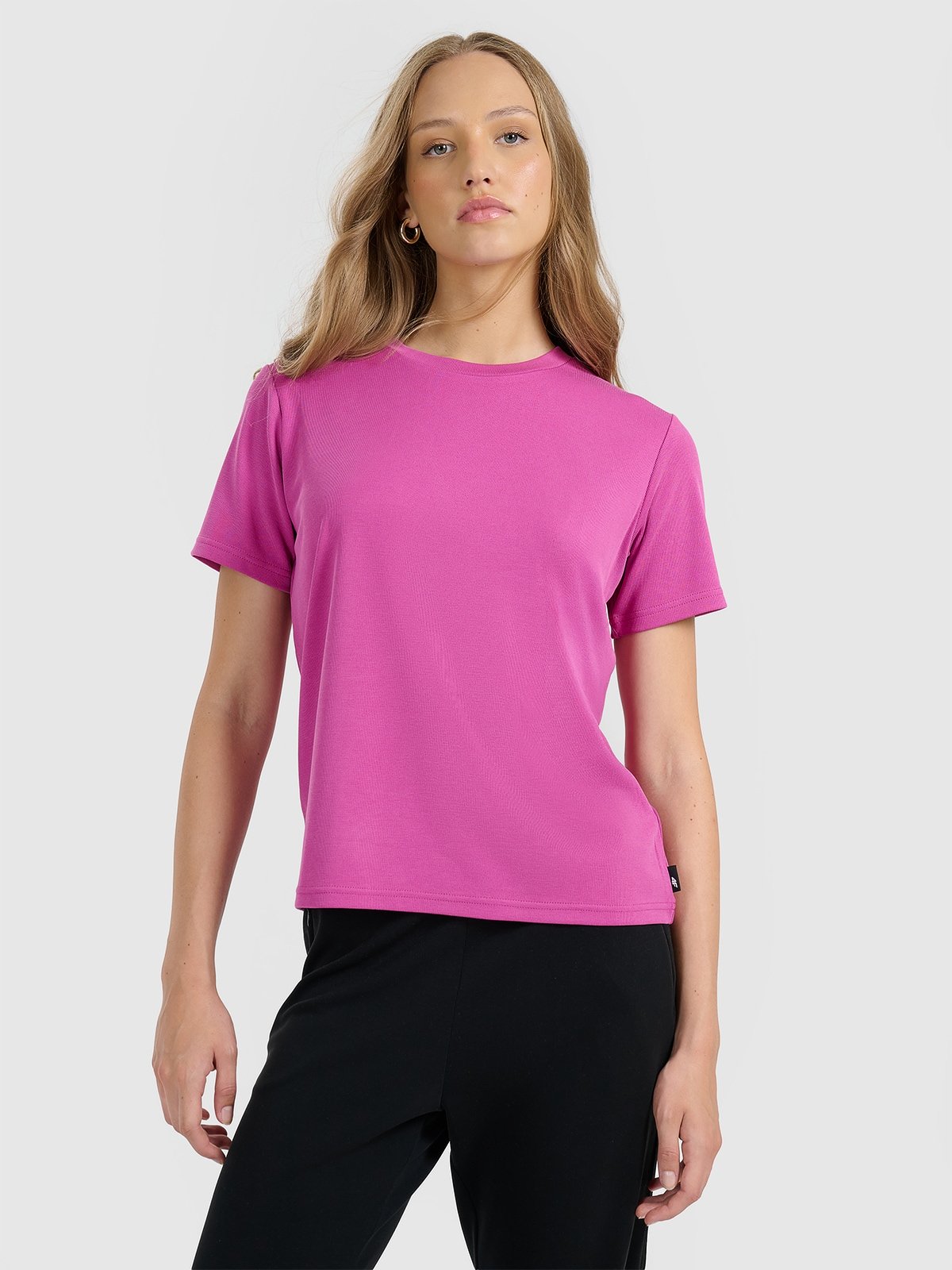 4F T-shirt z prążkowanej dzianiny z modalem damski - różowy XL