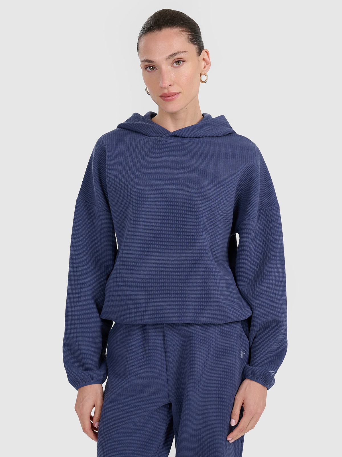 4F Bluza dresowa z waflowej dzianiny damska - granatowa XS