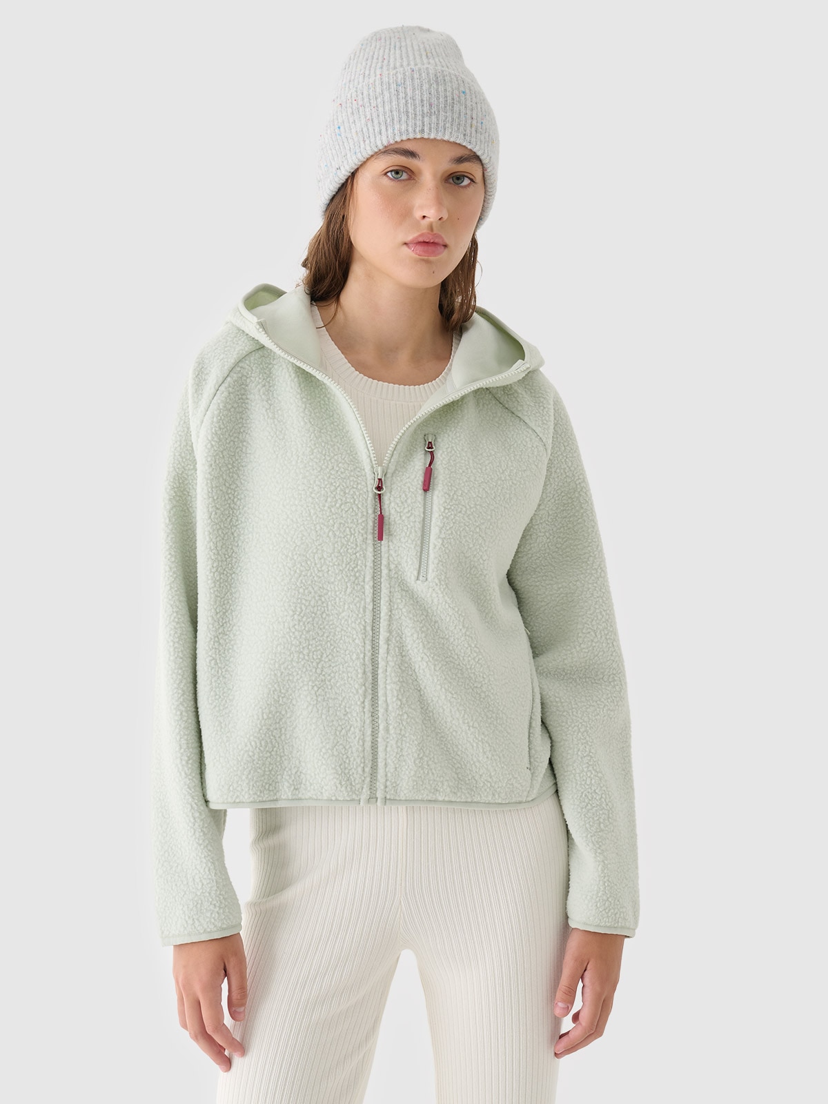 4F Polar sherpa z kapturem damski - turkusowy L