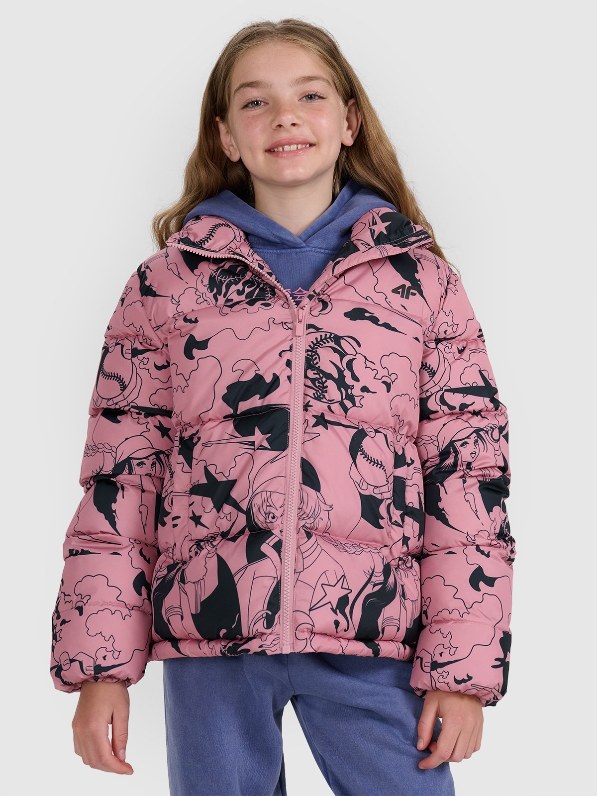 4F Kurtka puchowa z wypełnieniem syntetycznym dziewczęca - różowa 122 (6-7 lat)