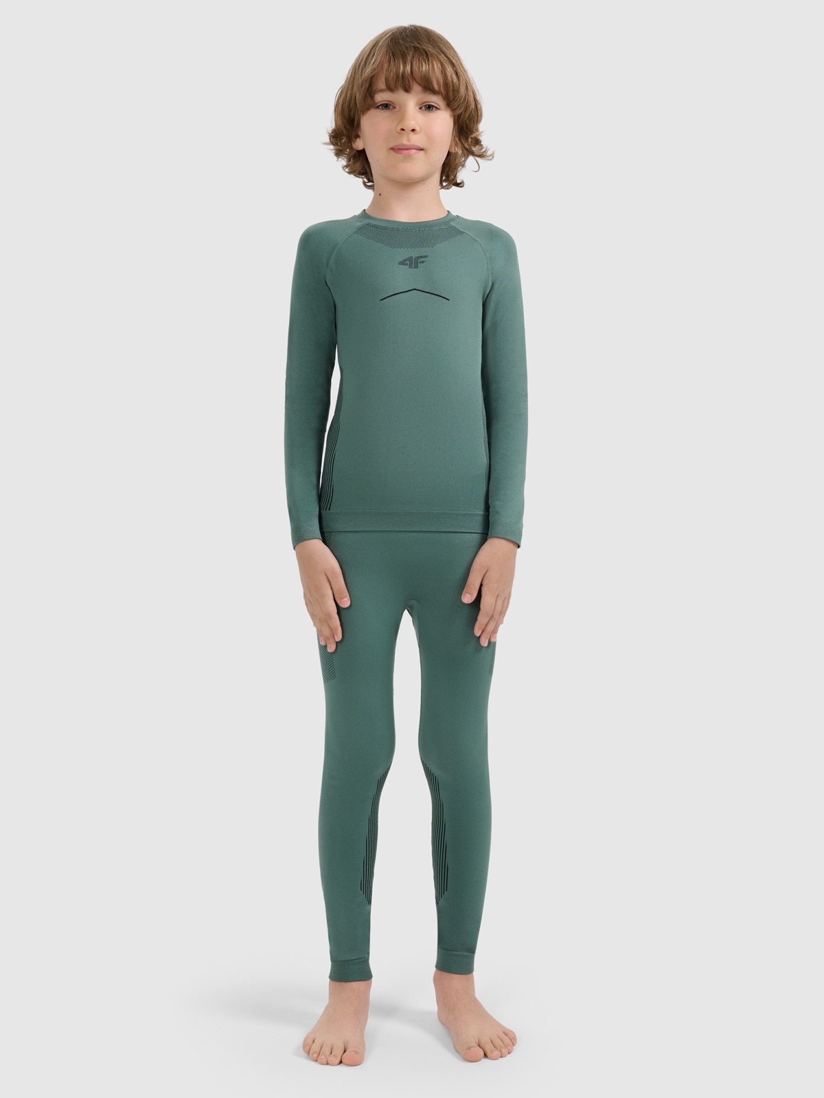 4F Bielizna termoaktywna bezszwowa komplet chłopięca - oliwkowa/khaki 140/146 (9-11 lat)