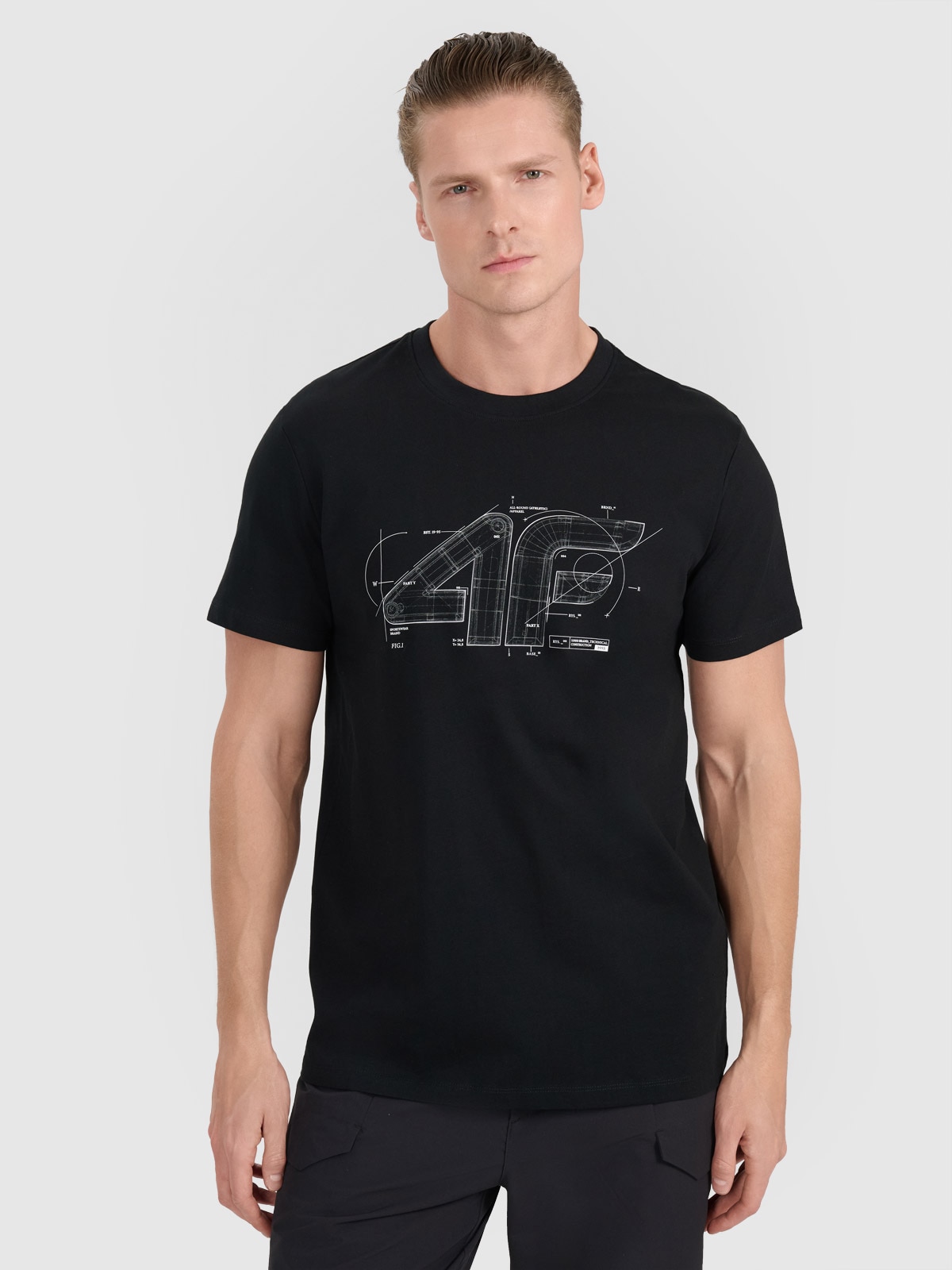 4F T-shirt regular z nadrukiem męski - czarny S