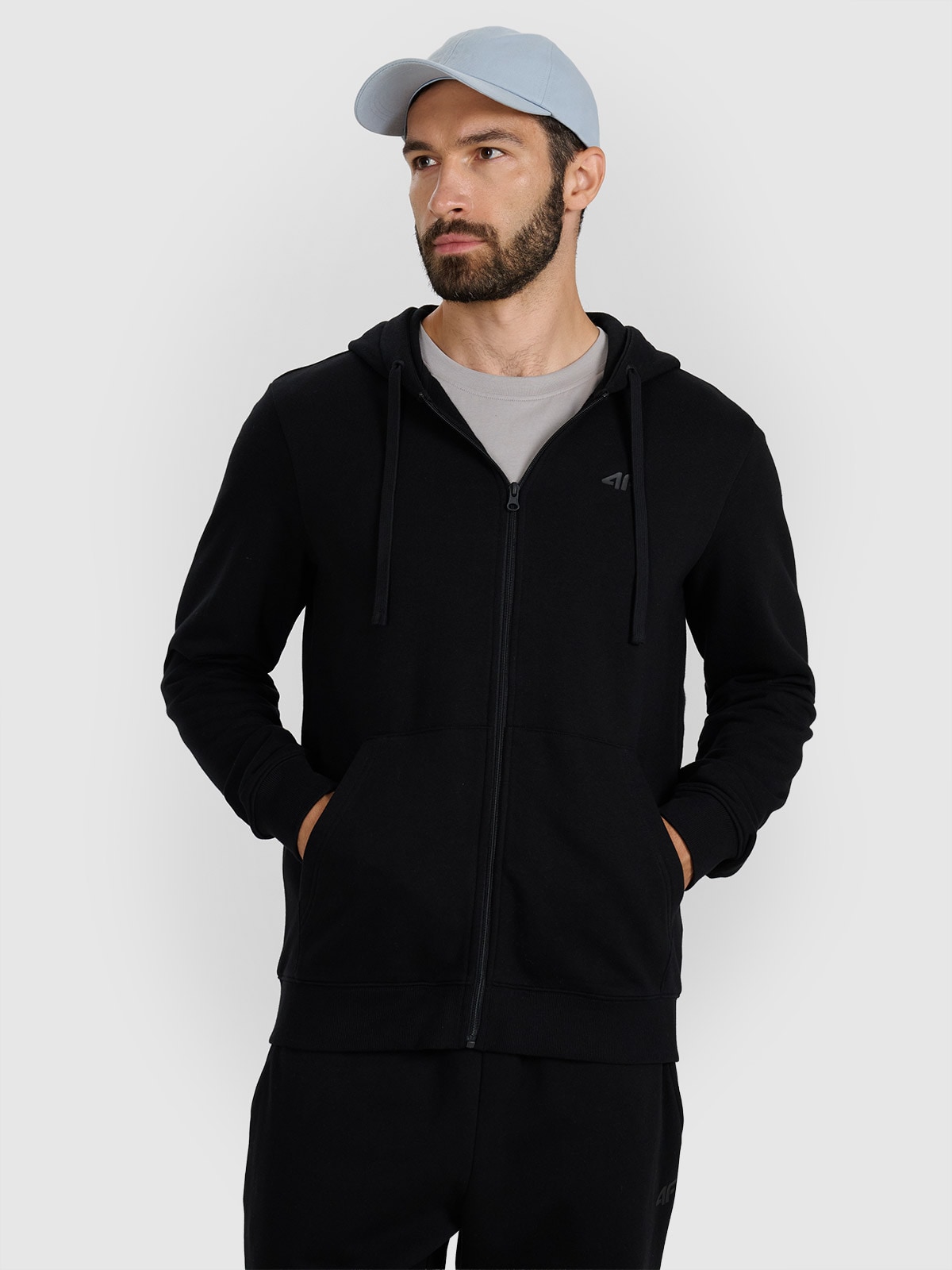 4F Bluza dresowa rozpinana z kapturem męska - czarna 3XL