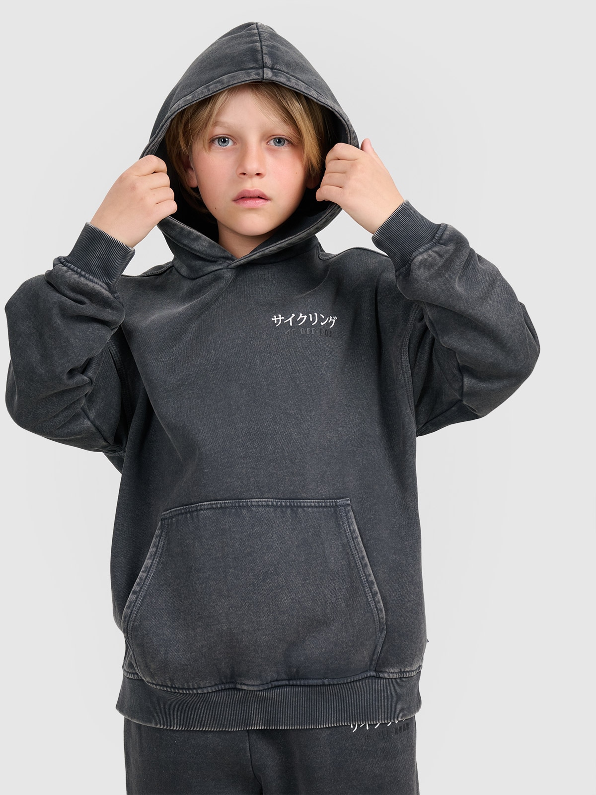 4F Bluza dresowa nierozpinana z kapturem chłopięca - szara 146 (10-11 lat)