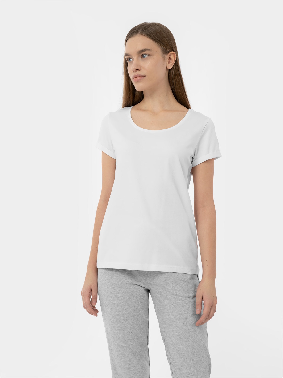 4F T-shirt regular gładki damski M