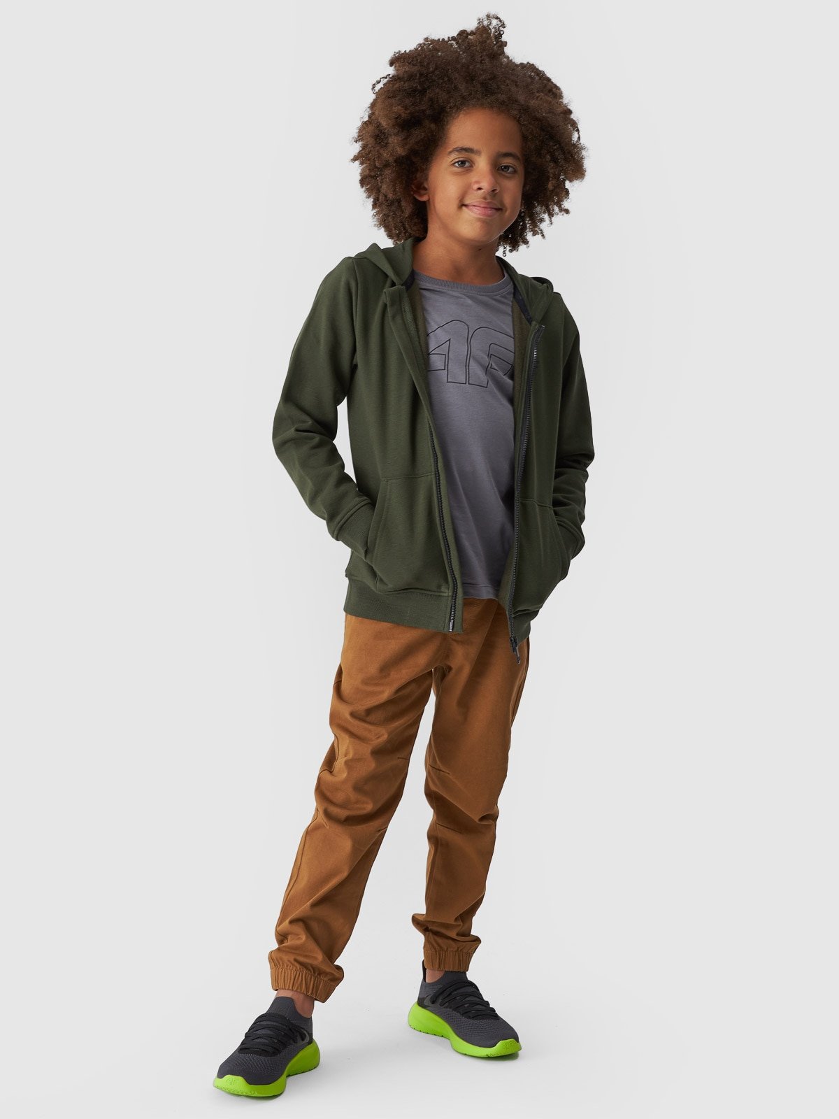 4F Bluza dresowa rozpinana z kapturem chłopięca - khaki 152 (11-12 lat)