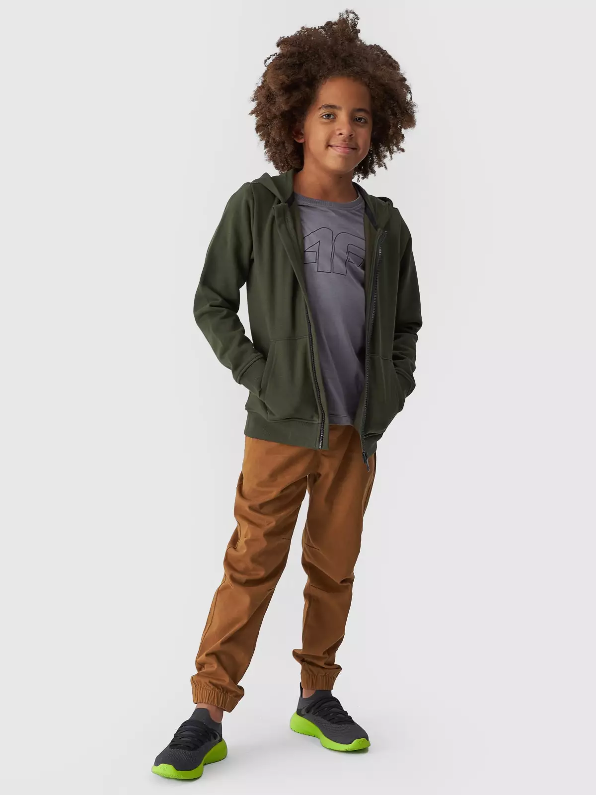 4F Bluza dresowa rozpinana z kapturem chłopięca - khaki 152 (11-12 lat)