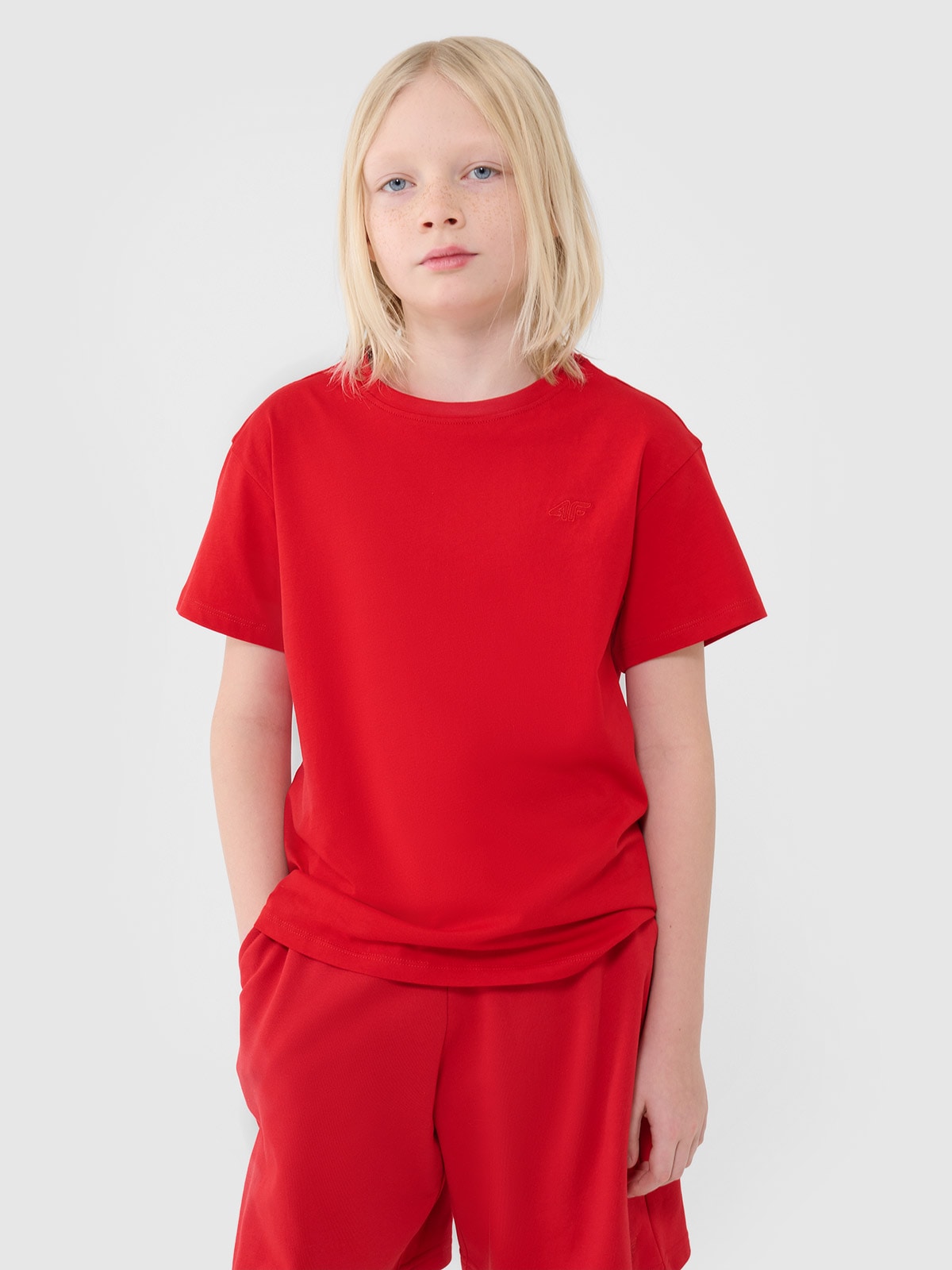4F T-shirt oversize gładki chłopięcy - czerwony 146 (10-11 lat)
