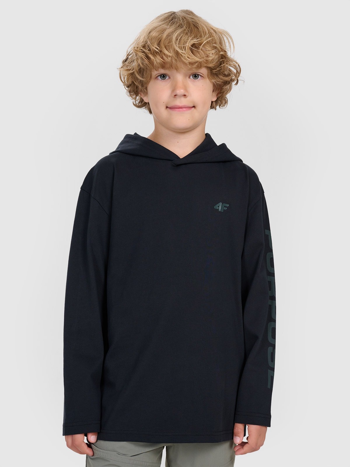 4F Longsleeve regular z nadrukiem chłopięcy - czarny 146 (10-11 lat)