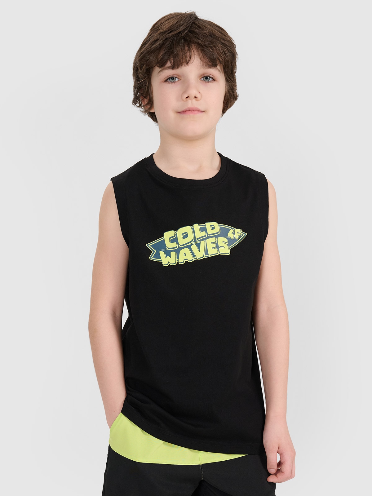 4F Tank top regular z nadrukiem chłopięcy - czarny 140 (9-10 lat)