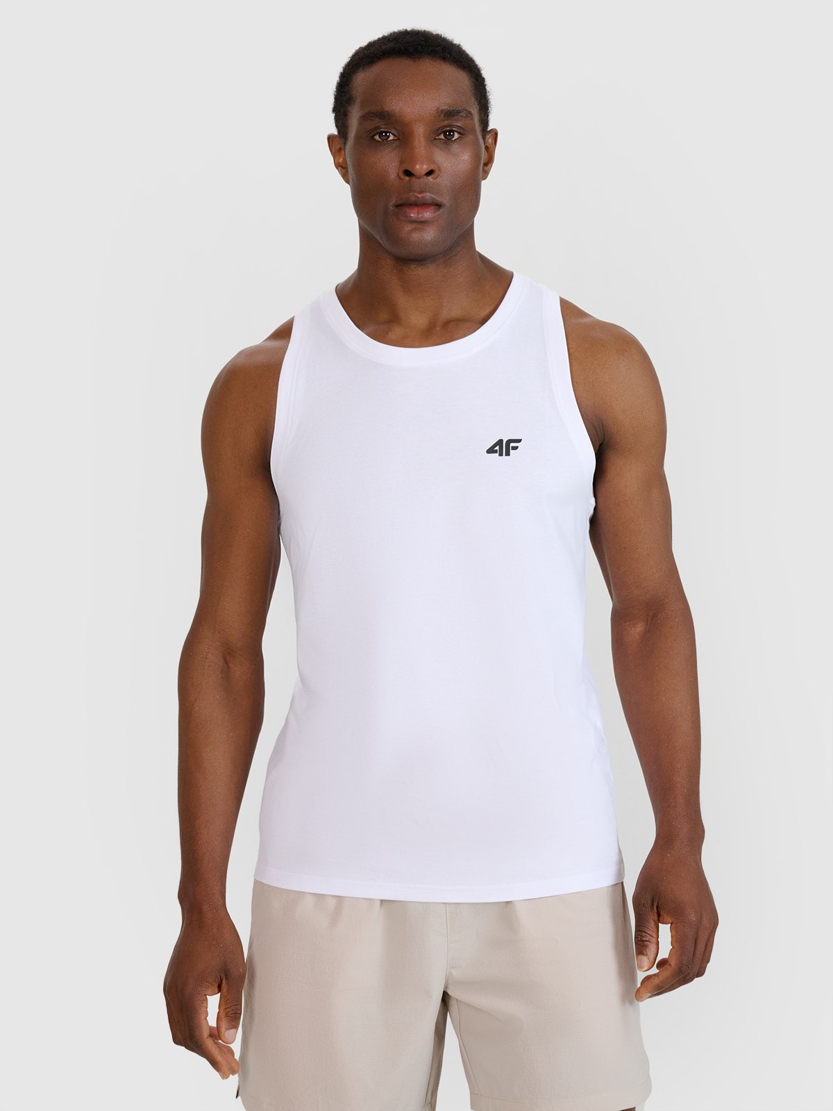 4F Tank top regular gładki męski - biały M