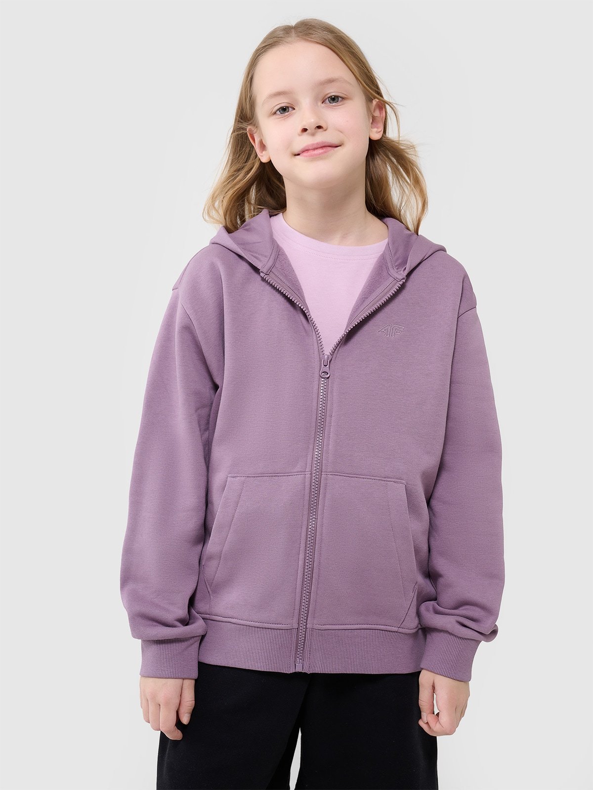4F Bluza dresowa rozpinana z kapturem dziewczęca - fioletowa 158 (12-13 lat)
