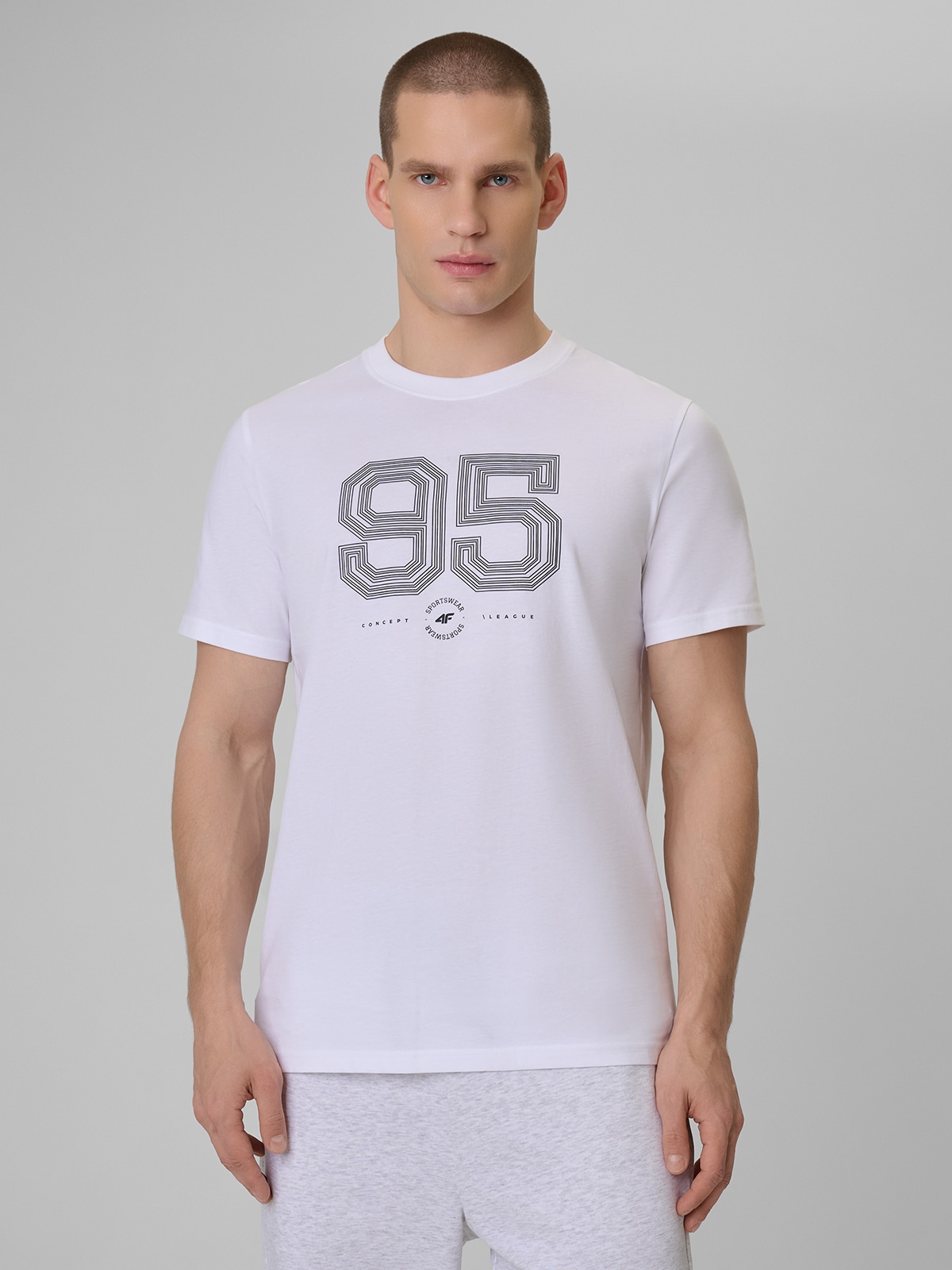 4F T-shirt regular z nadrukiem męski - biały 3XL