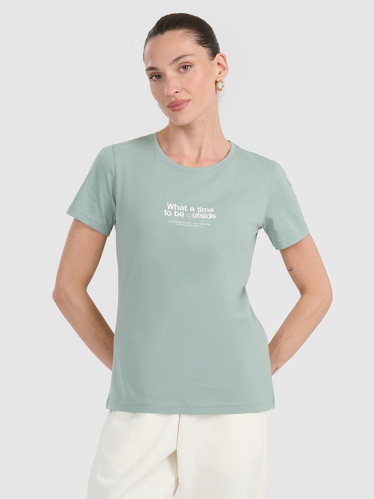 4F T-shirt regular z nadrukiem damski - turkusowy XXL