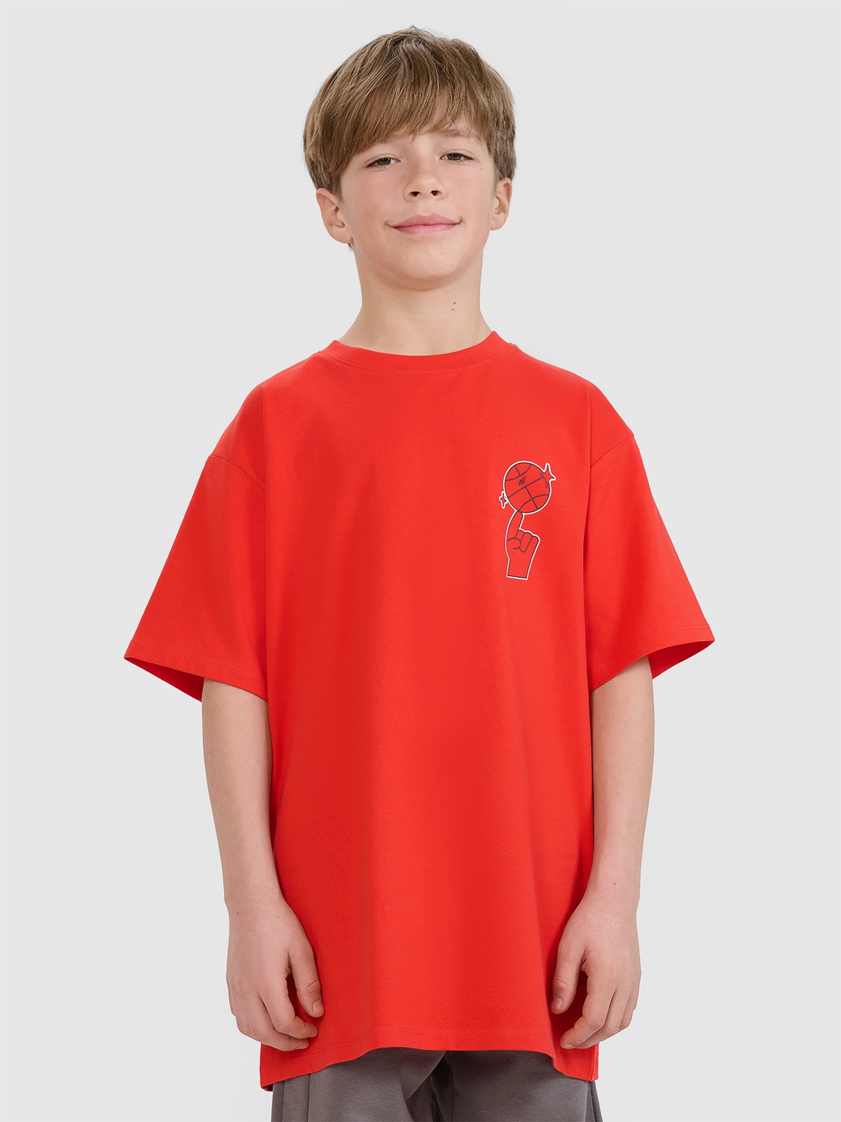 4F T-shirt oversize z nadrukiem chłopięcy - czerwony 164 (13-14 lat)