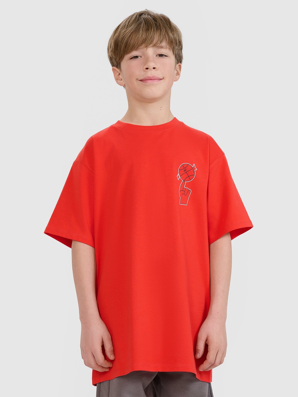 4F T-shirt oversize z nadrukiem chłopięcy - czerwony 164 (13-14 lat)