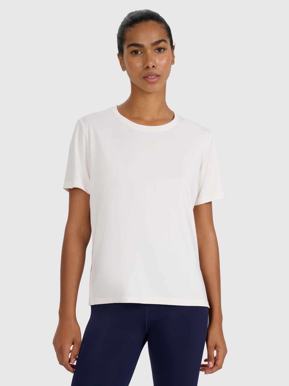 4F Koszulka treningowa regular szybkoschnąca damska - beżowa XXL