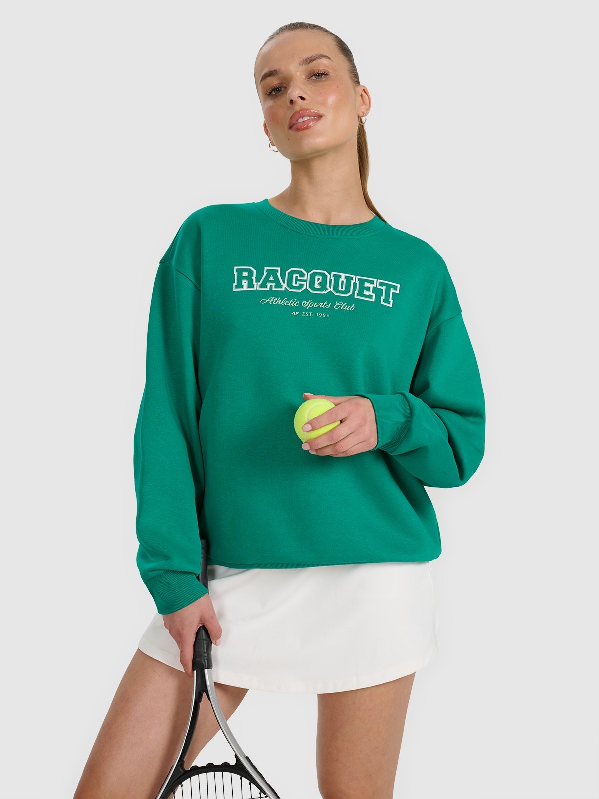 4F Bluza dresowa nierozpinana bez kaptura damska - zielona XS