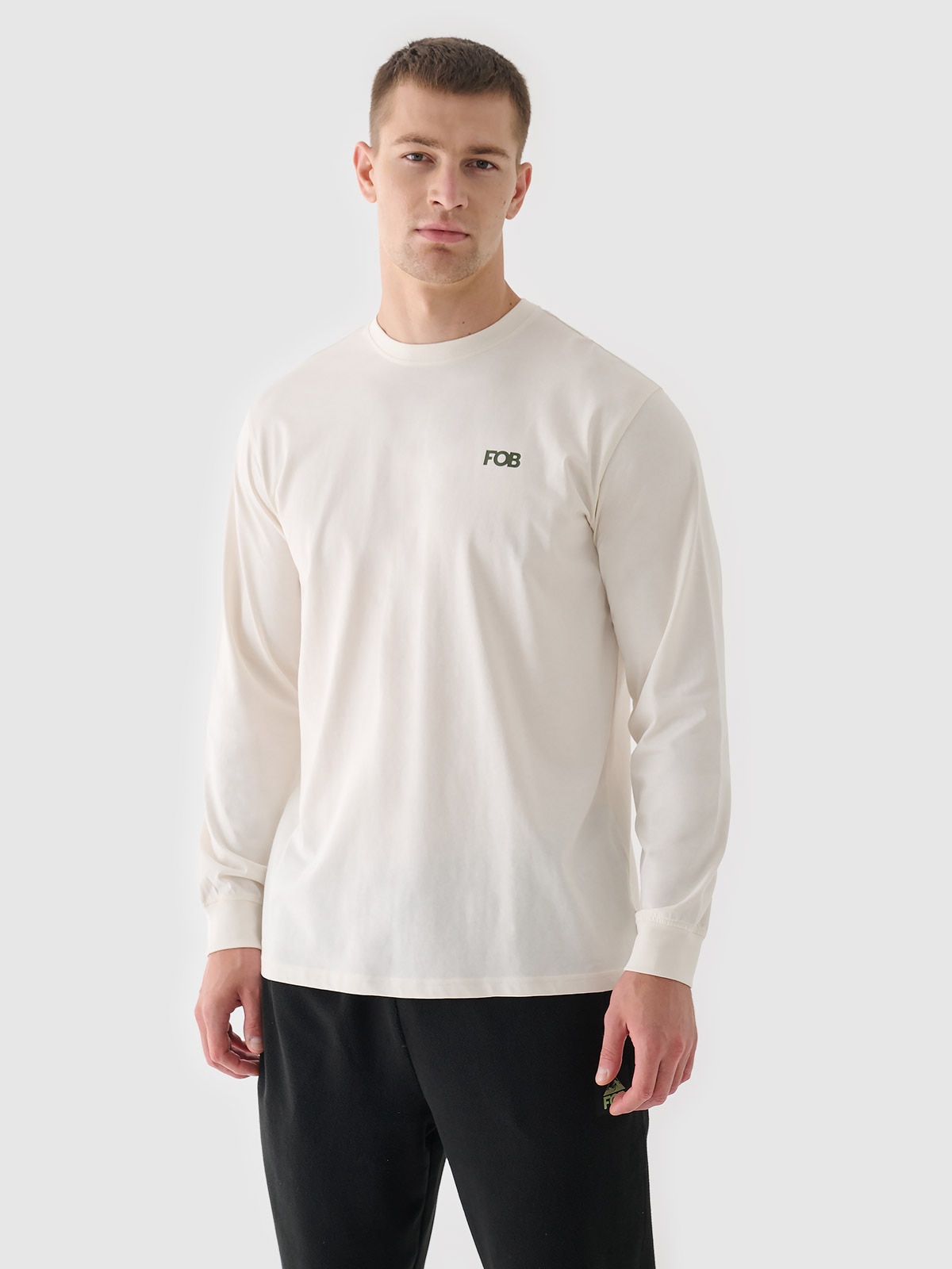 4F Longsleeve oversize z nadrukiem męski - biały M