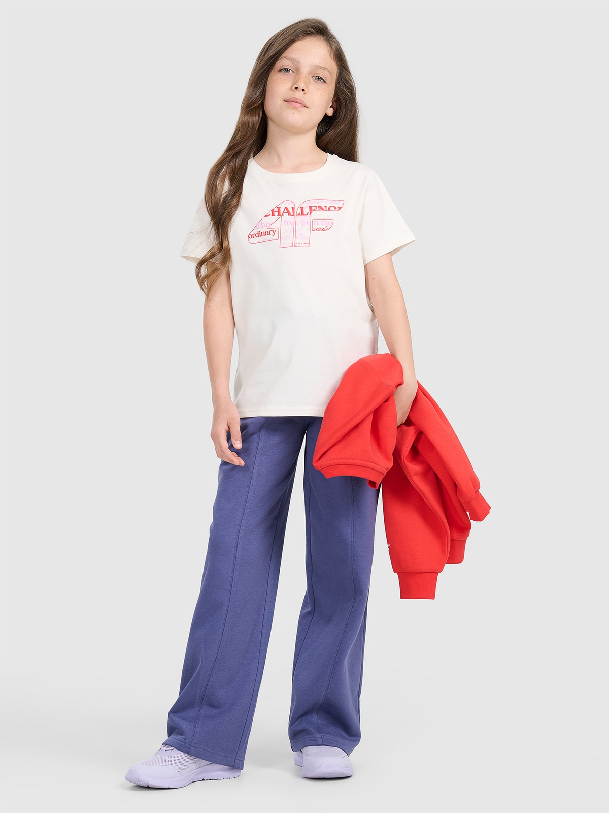 4F Spodnie dresowe z szerokimi nogawkami dziewczęce - granatowe 158 (12-13 lat)