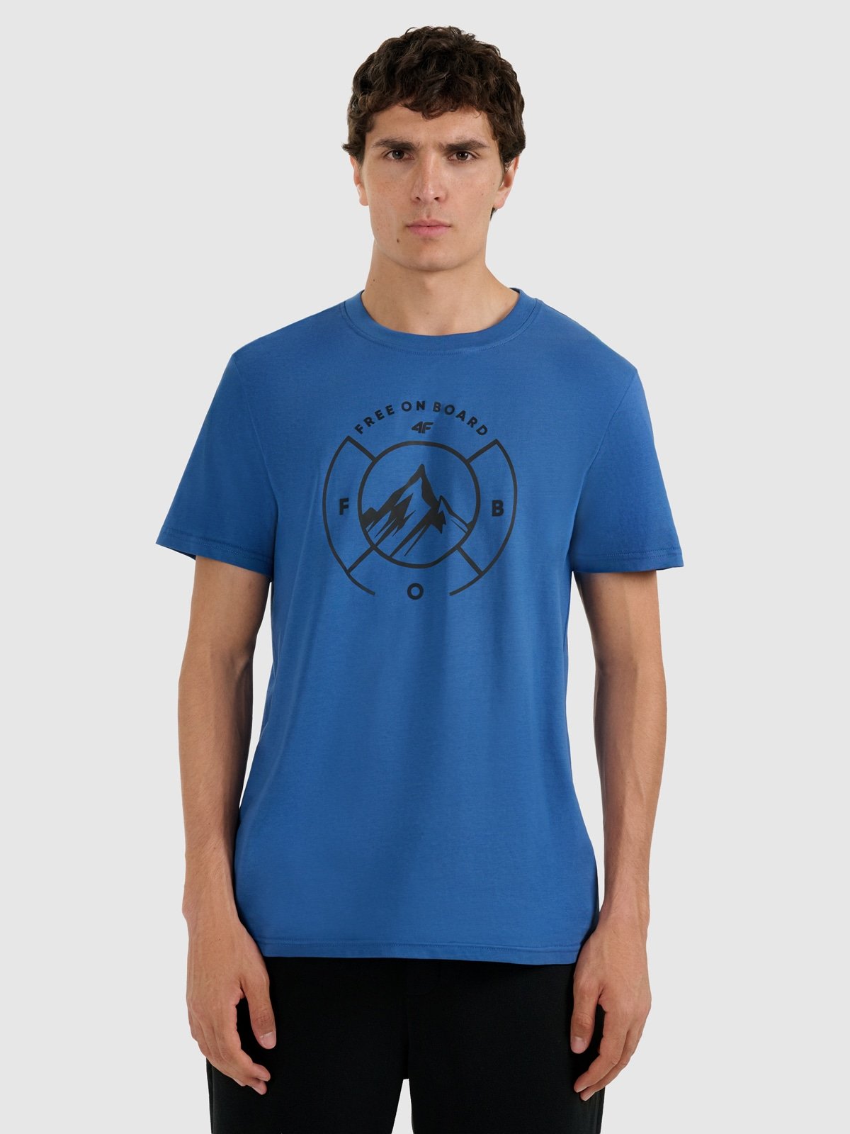 4F T-shirt regular z nadrukiem męski - niebieski L
