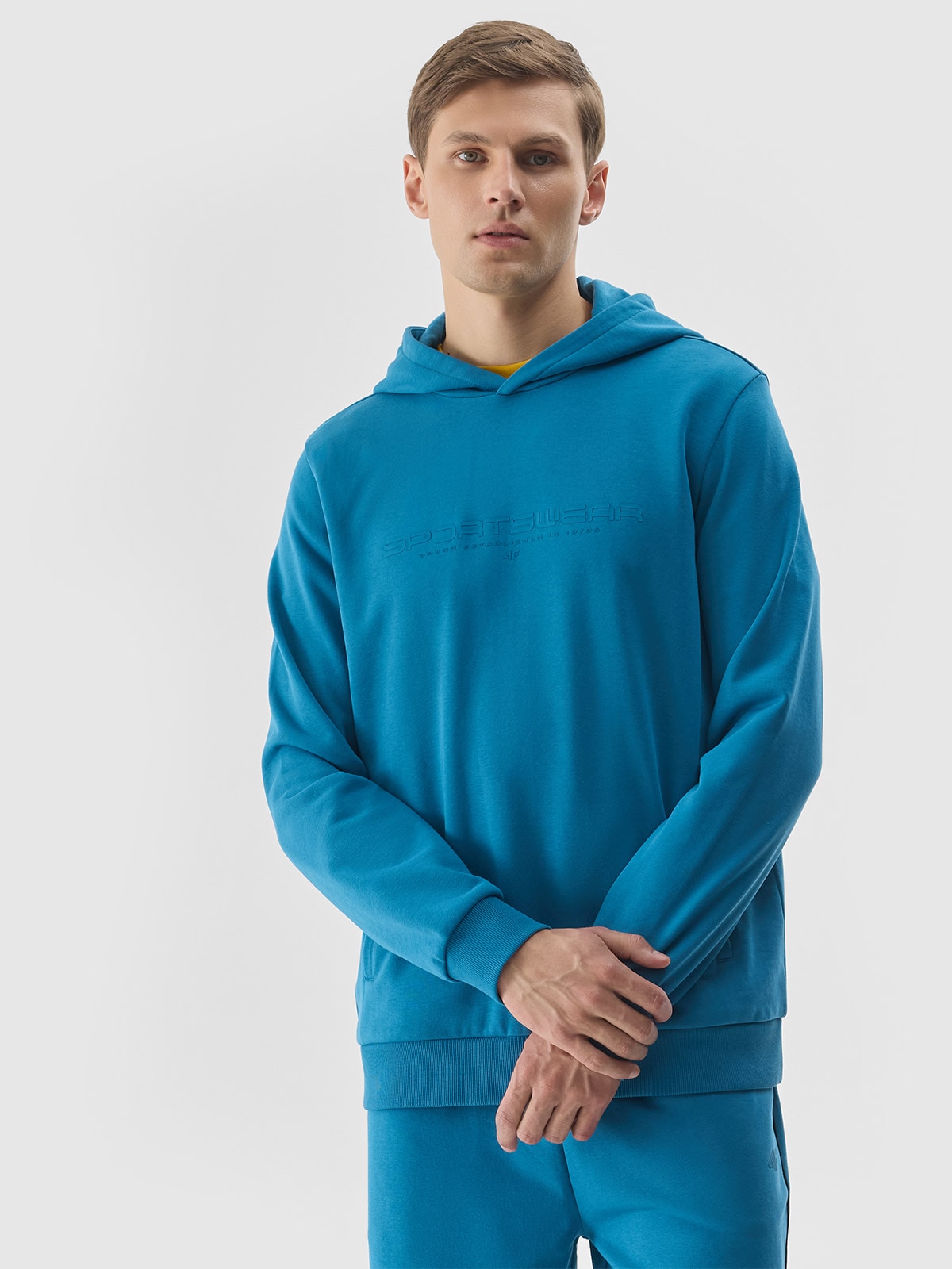 4F Bluza dresowa nierozpinana z kapturem męska - niebieska L