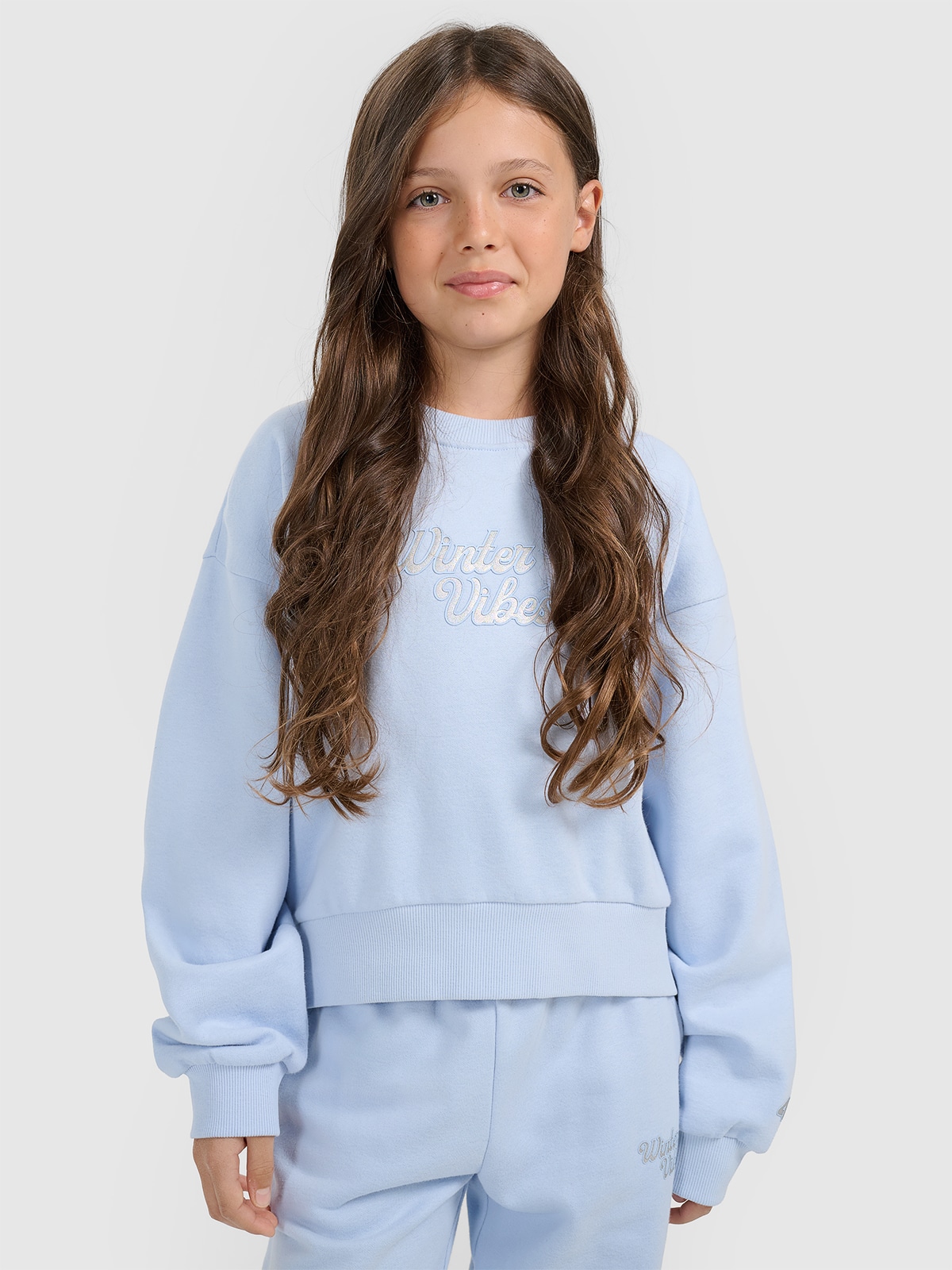 4F Bluza dresowa nierozpinana bez kaptura dziewczęca - niebieska 158 (12-13 lat)