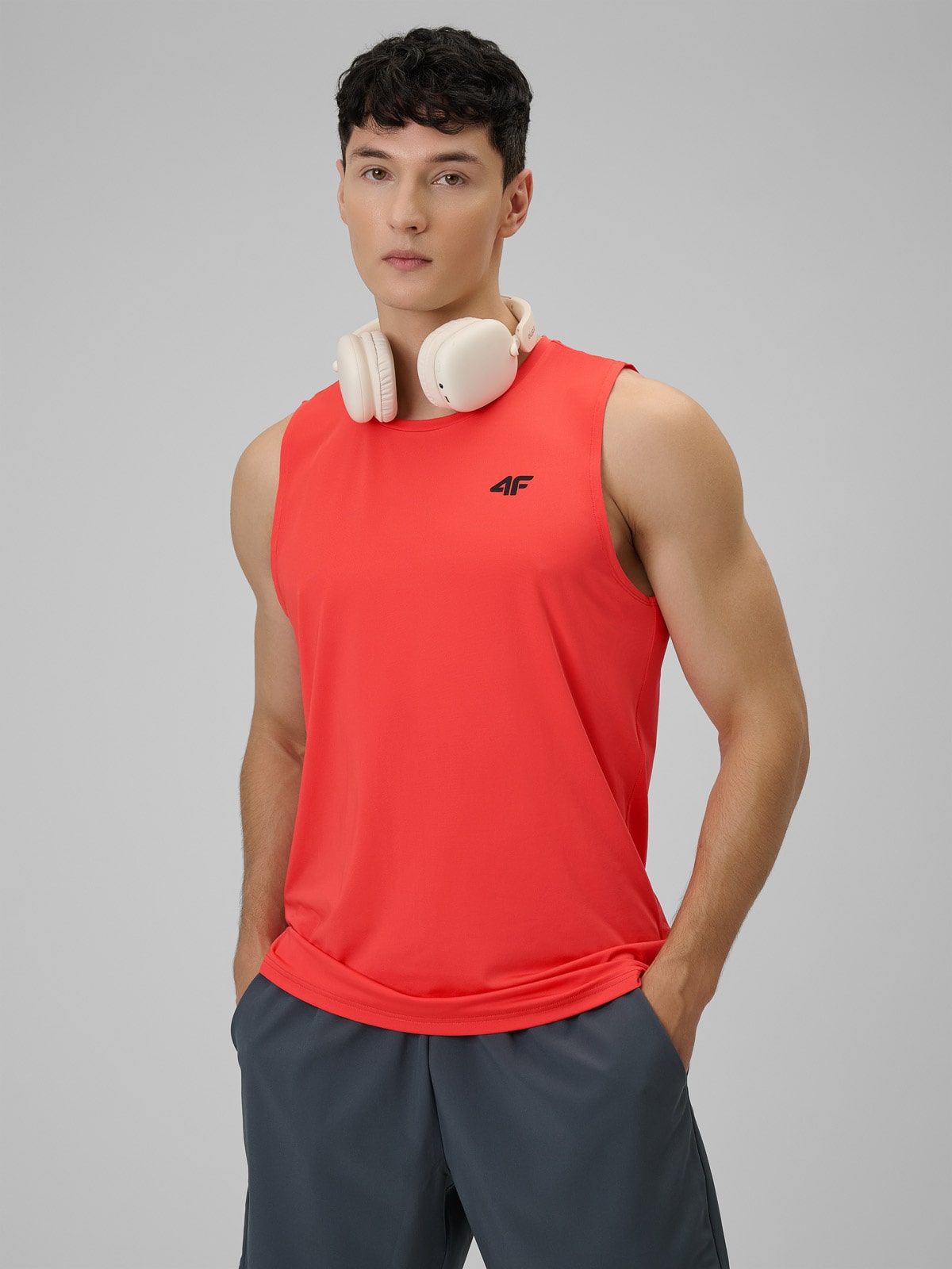 4F Koszulka treningowa regular szybkoschnąca męska - czerwona S