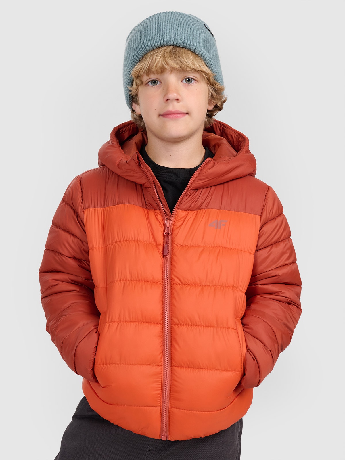 4F Kurtka puchowa z wypełnieniem syntetycznym chłopięca - brązowa 158 (12-13 lat)