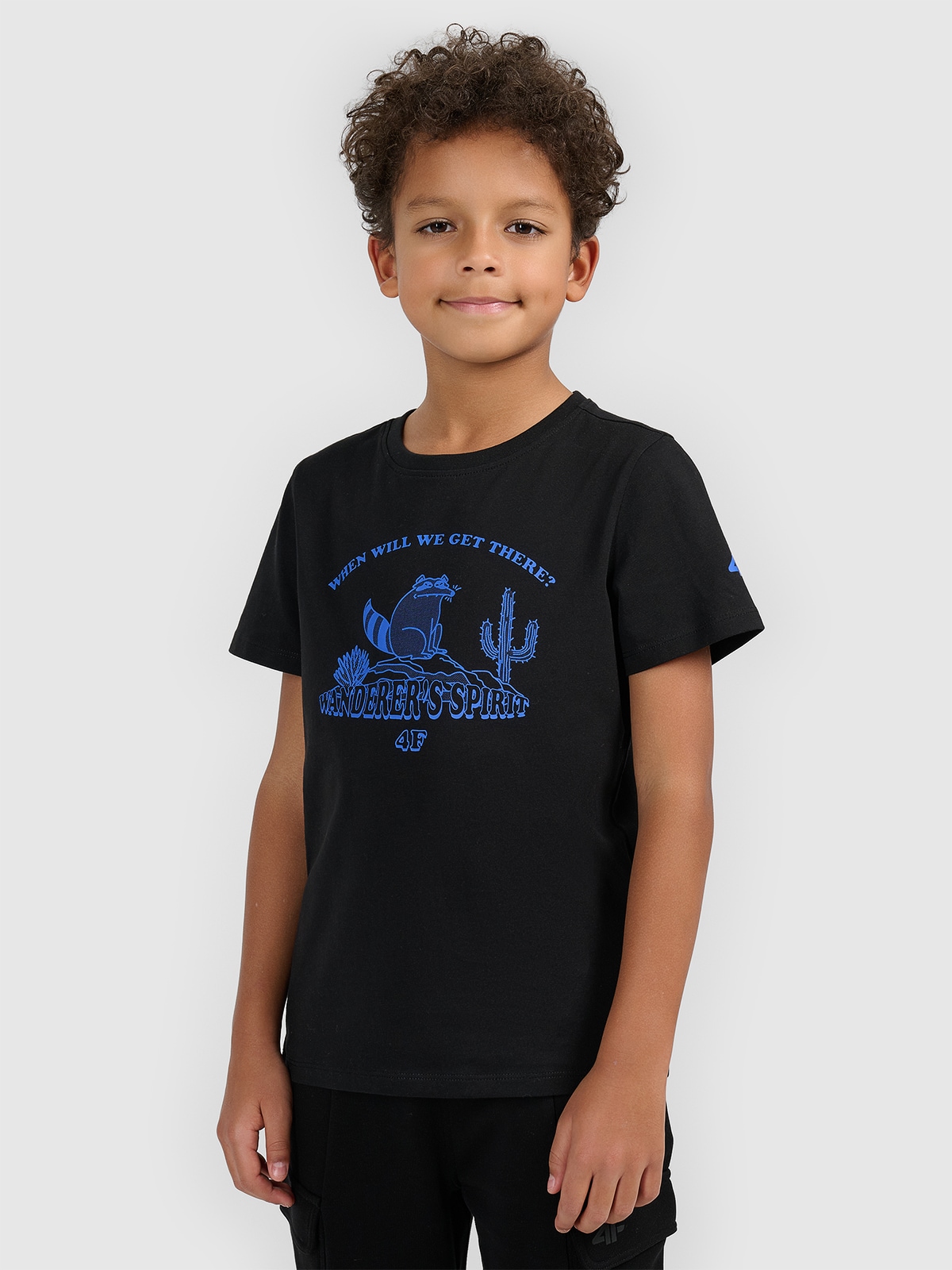 4F T-shirt regular z nadrukiem chłopięcy - czarny 152 (11-12 lat)