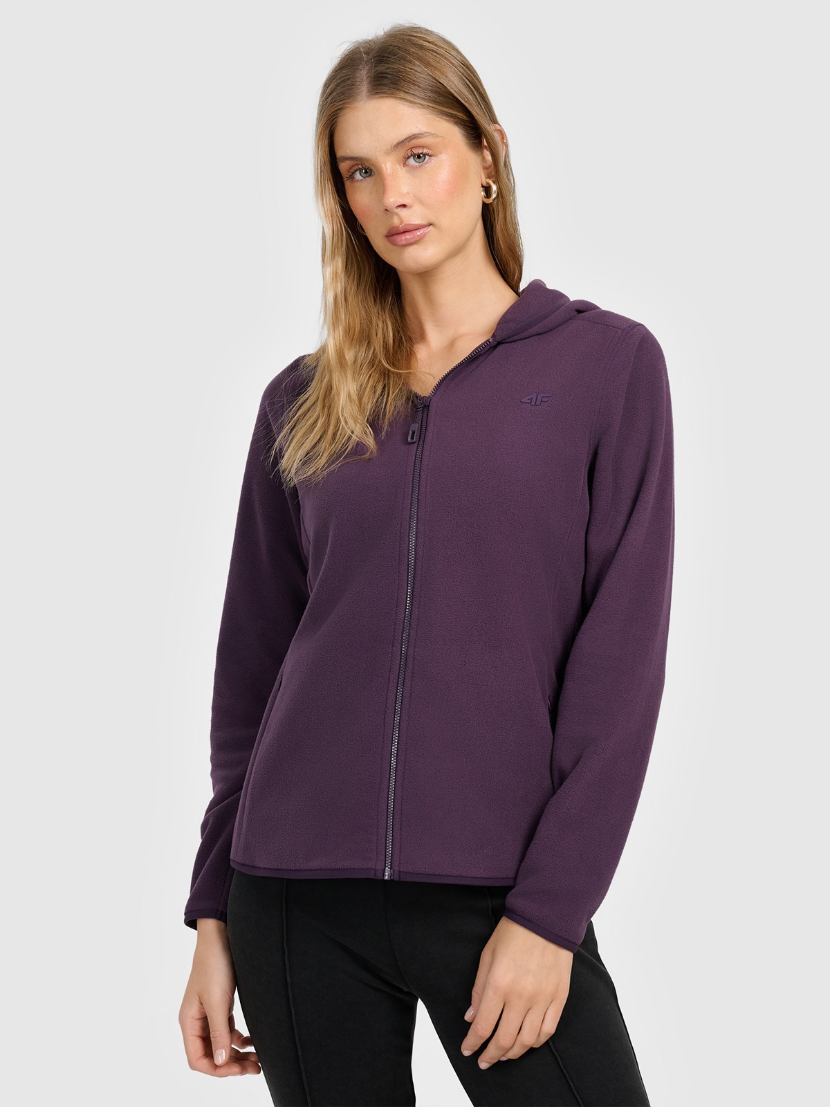 4F Polar slim z kapturem damski - fioletowy XL