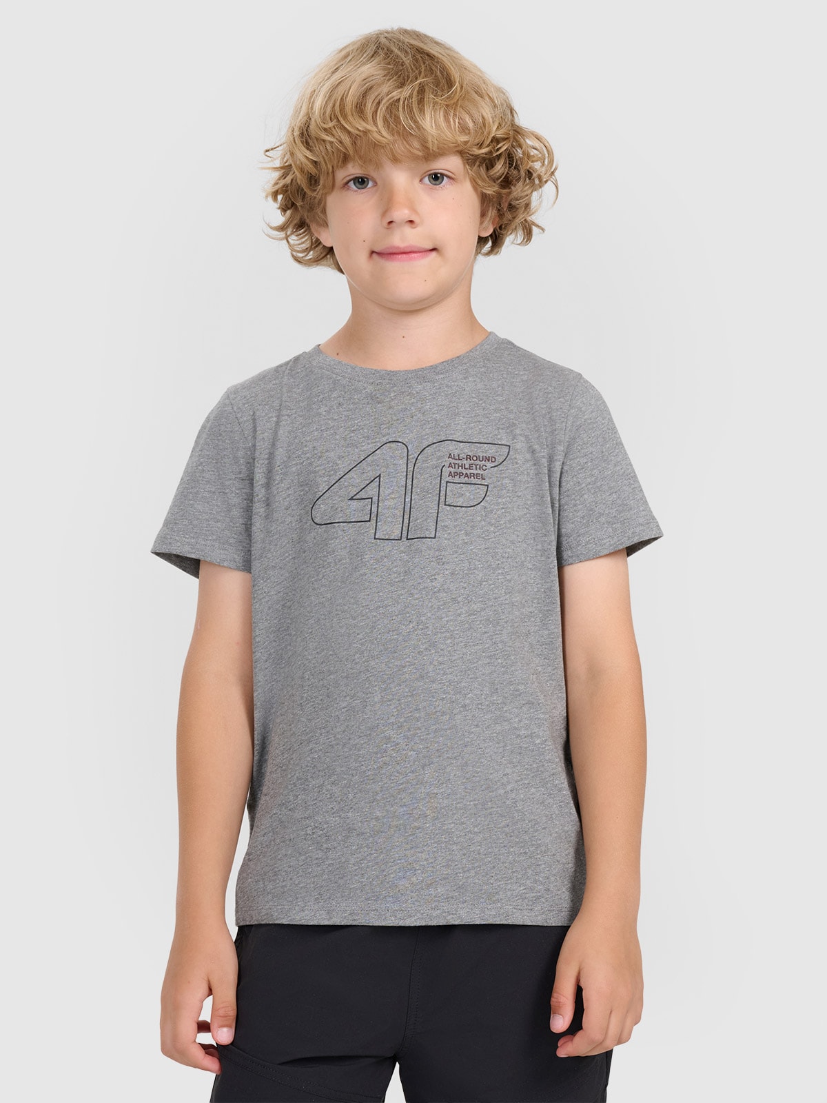 4F T-shirt regular z nadrukiem chłopięcy - szary 146 (10-11 lat)