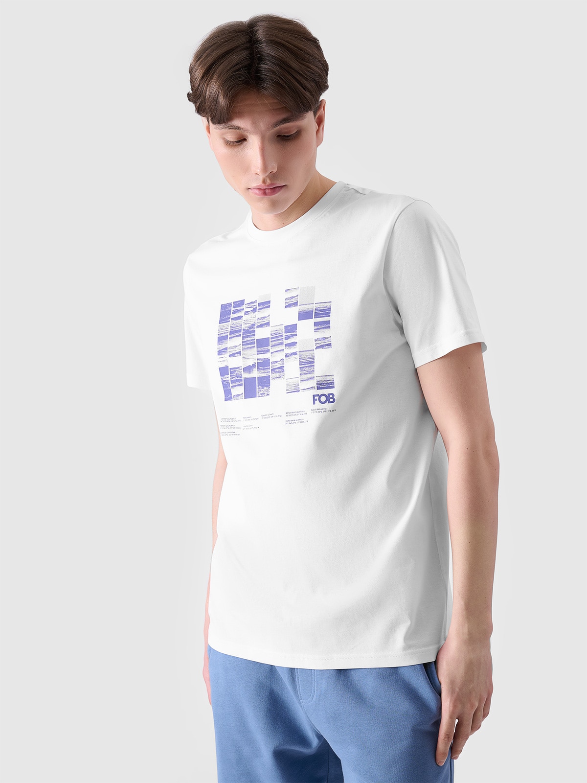 4F T-shirt regular z nadrukiem męski - biały S