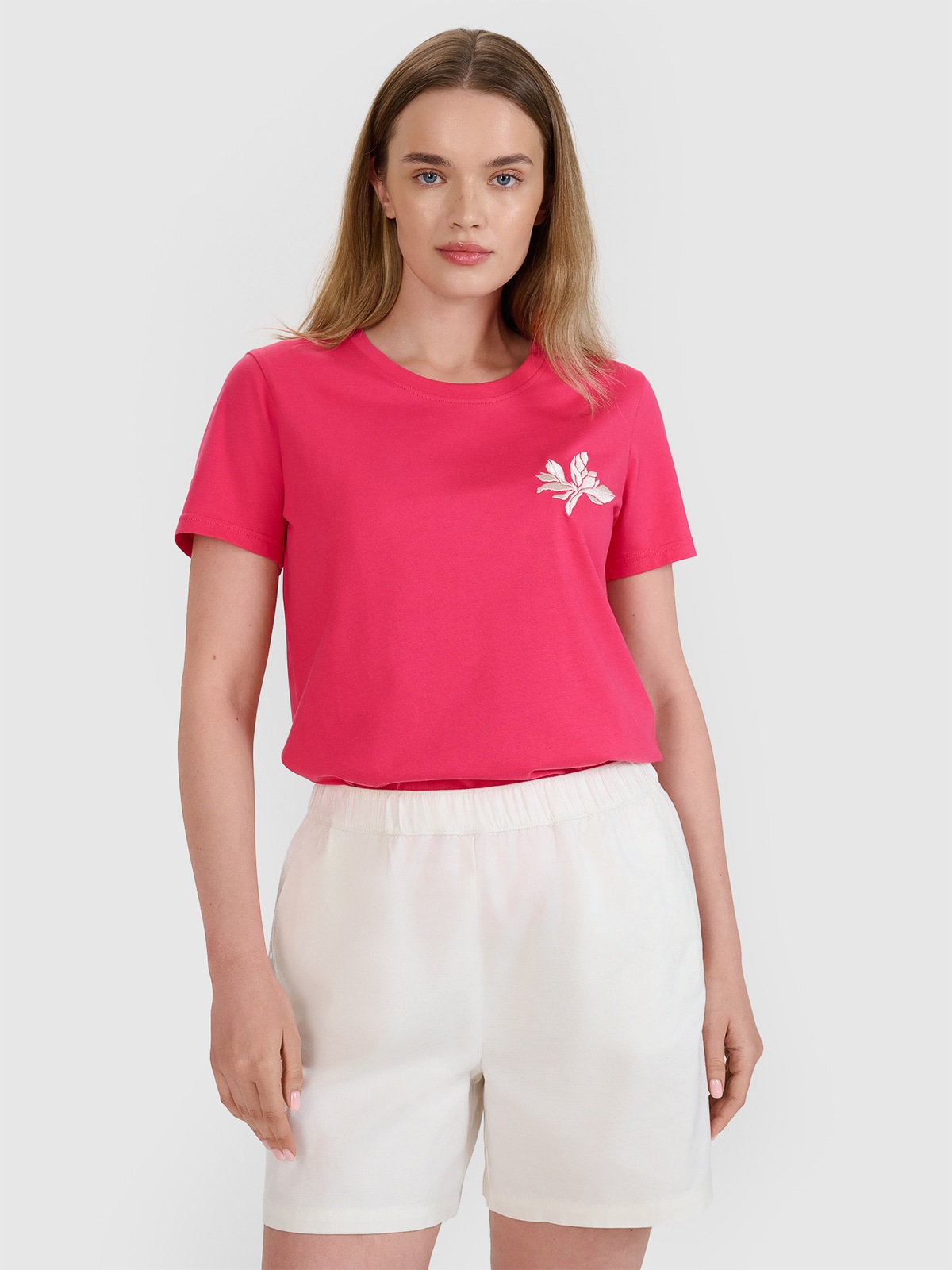 4F T-shirt regular z nadrukiem damski - różowy S