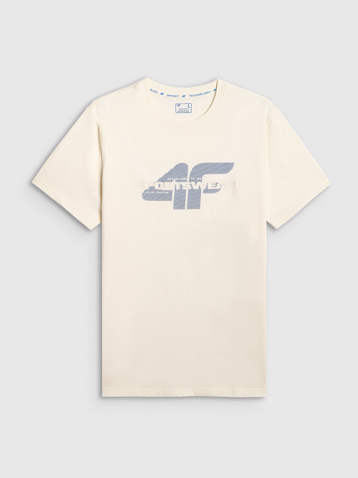 4F T-shirt regular z nadrukiem męski - beżowy L