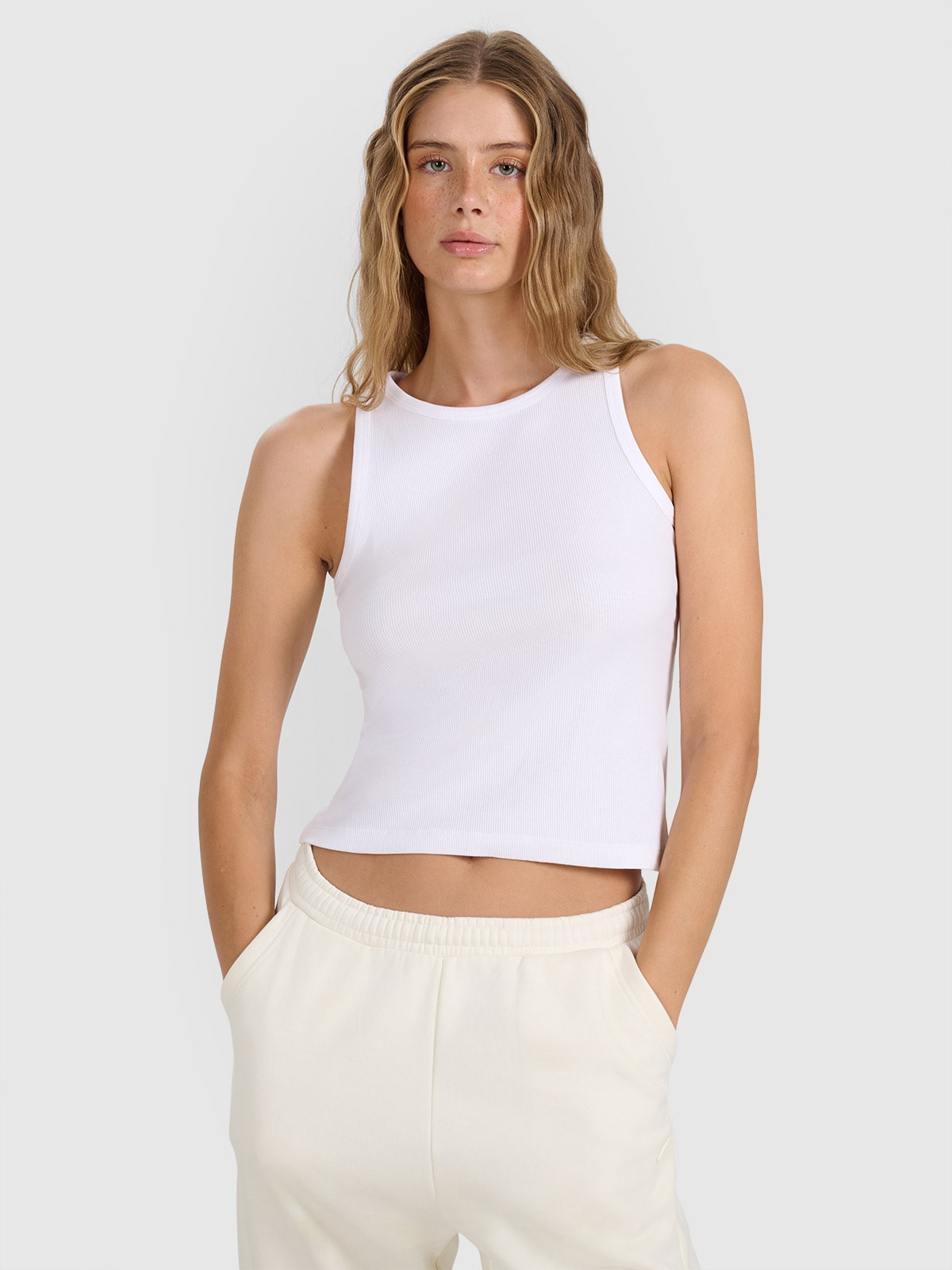 4F Top slim gładki damski - biały XL