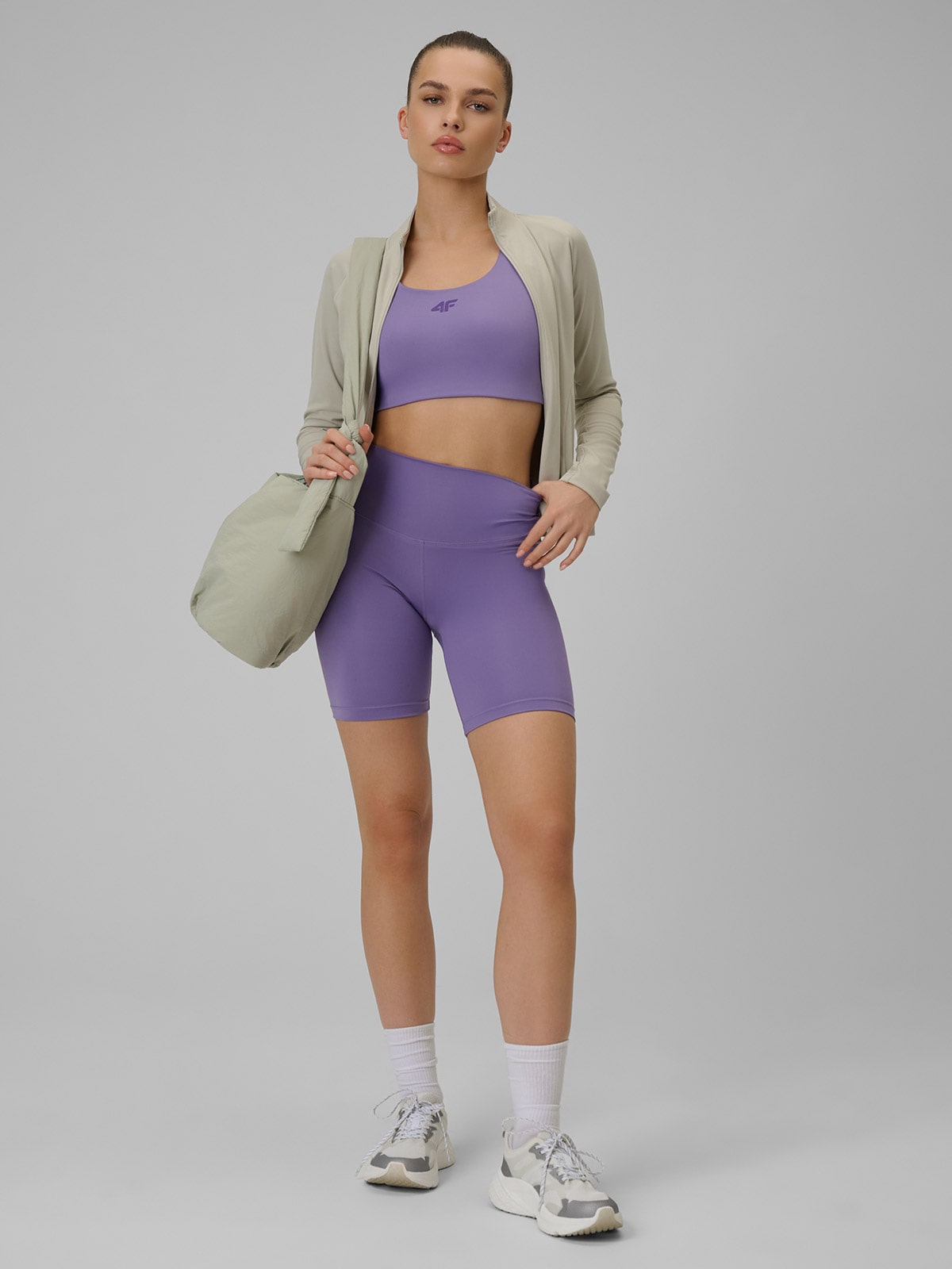 4F Legginsy kolarki treningowe damskie - fioletowe L