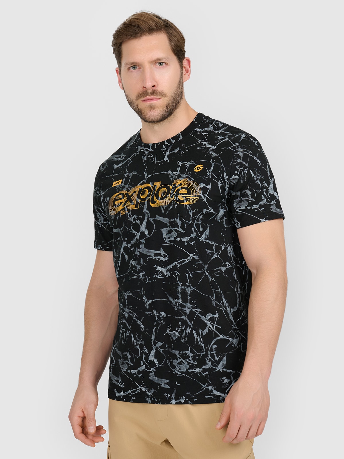 4F T-shirt regular z nadrukiem męski - czarny XXL