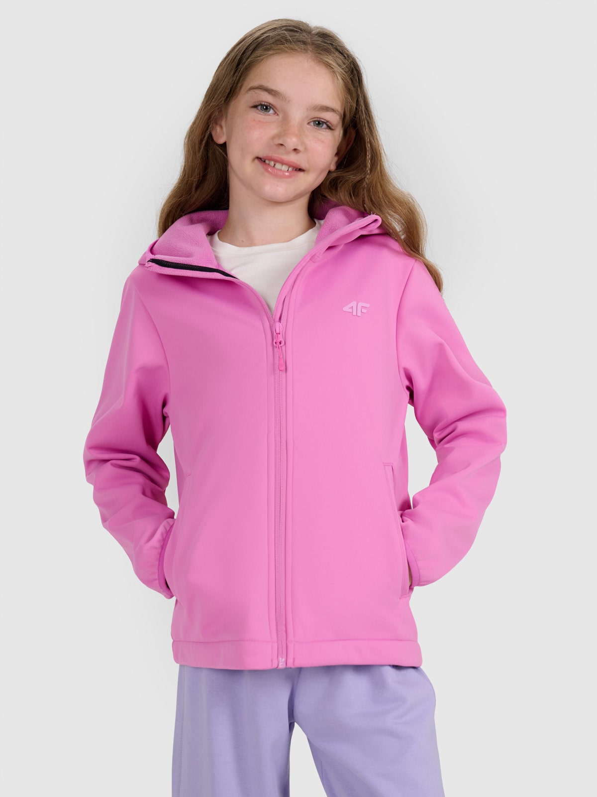 4F Kurtka softshell wiatroodporna membrana 5000 dziewczęca - różowa 158 (12-13 lat)