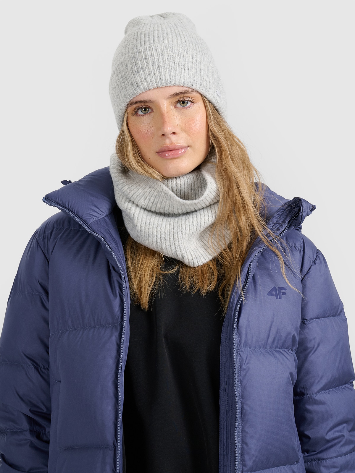 4F Komplet zimowy czapka i komin uniseks - szary S