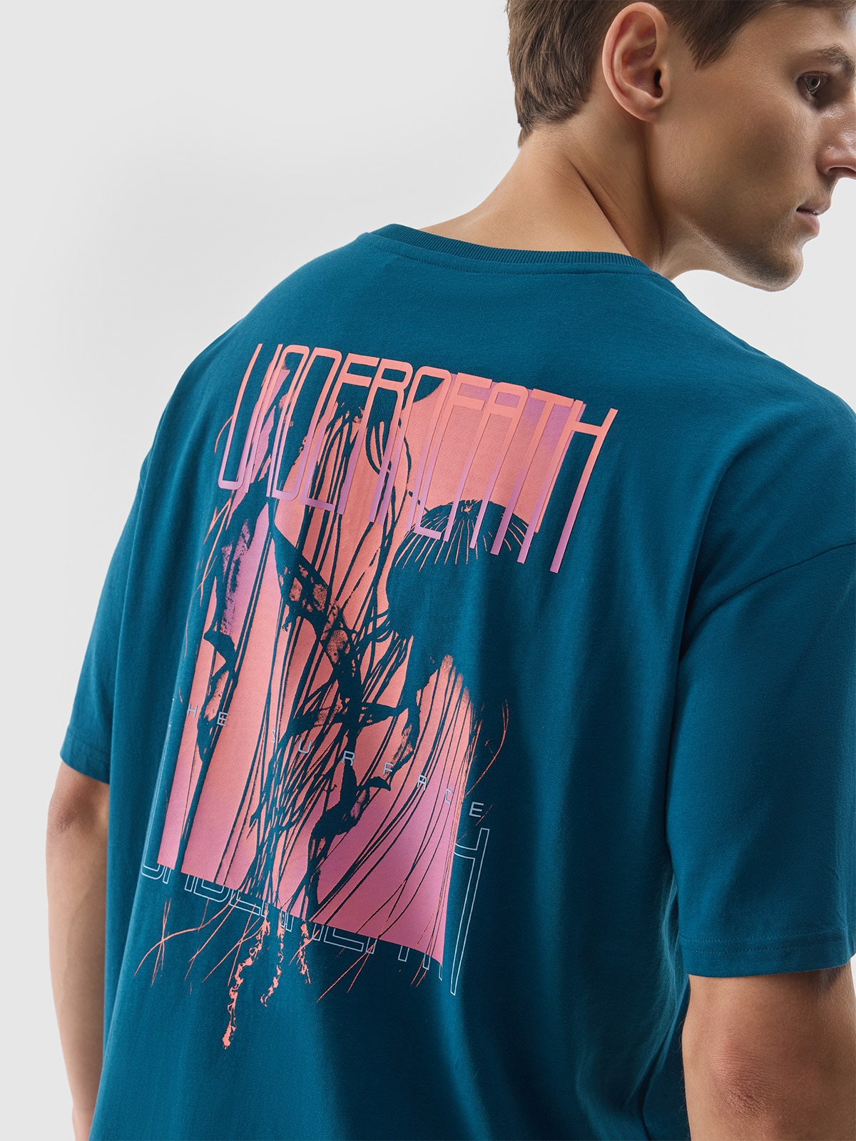 4F T-shirt z nadrukiem męski - morski M