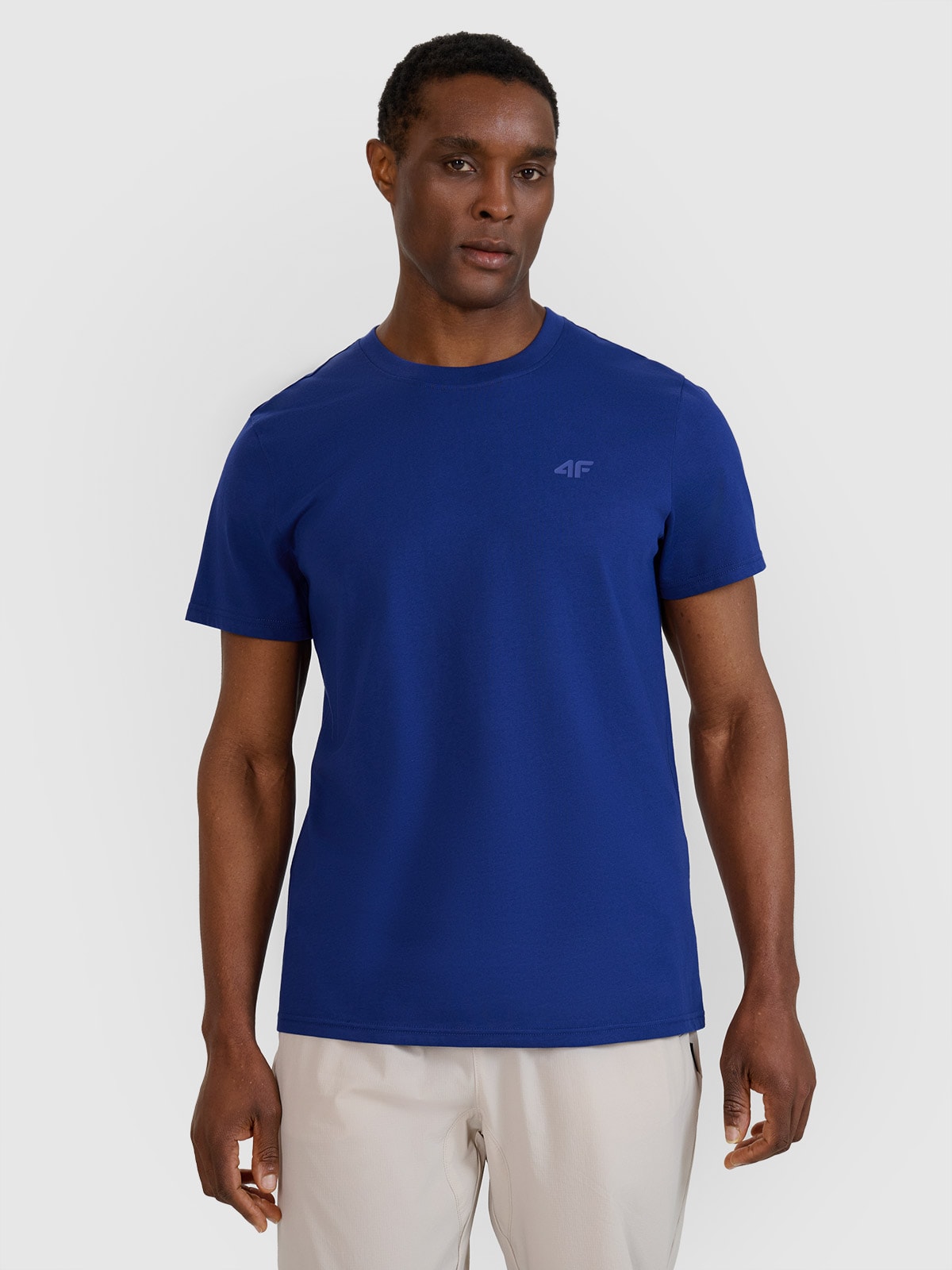 4F T-shirt regular gładki męski - granatowy S