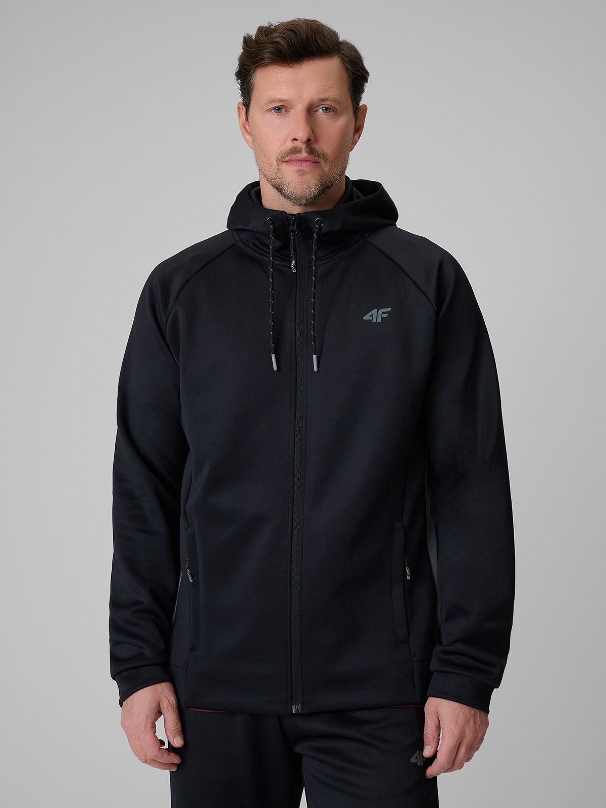 4F Bluza treningowa regular z kapturem męska - czarna 3XL