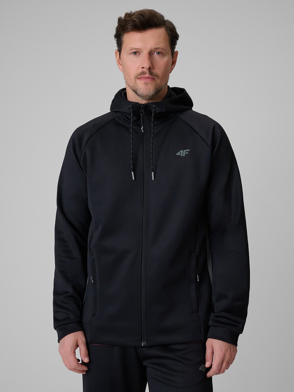4F Bluza treningowa regular z kapturem męska - czarna 3XL
